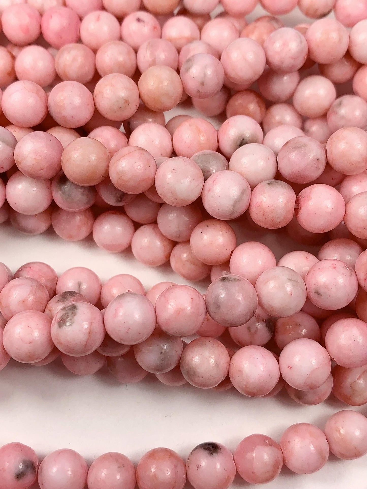 Pink Zebra Jasper Beads: 8mm Smooth Round Gemstone Strand