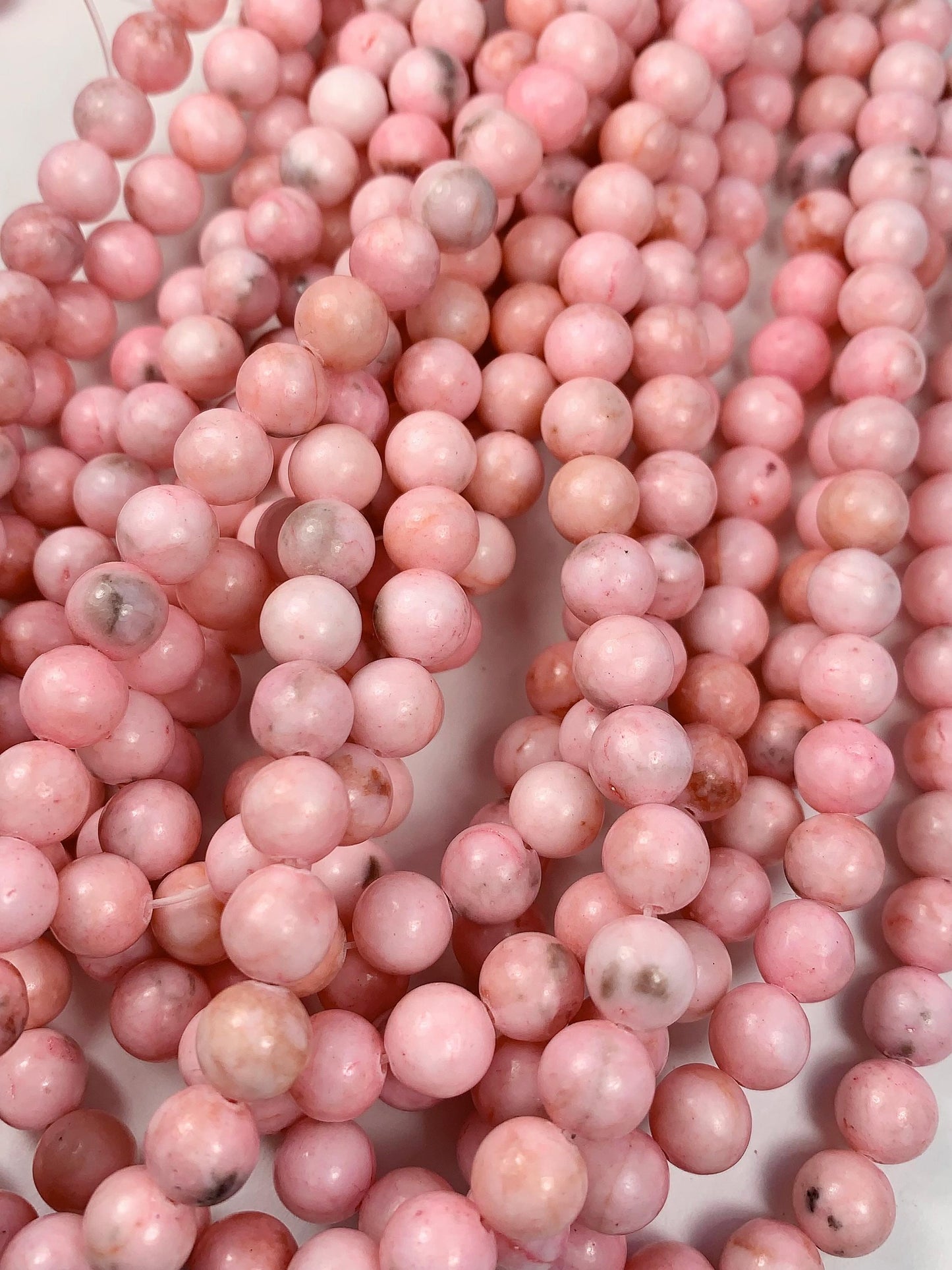 Pink Zebra Jasper Beads: 8mm Smooth Round Gemstone Strand