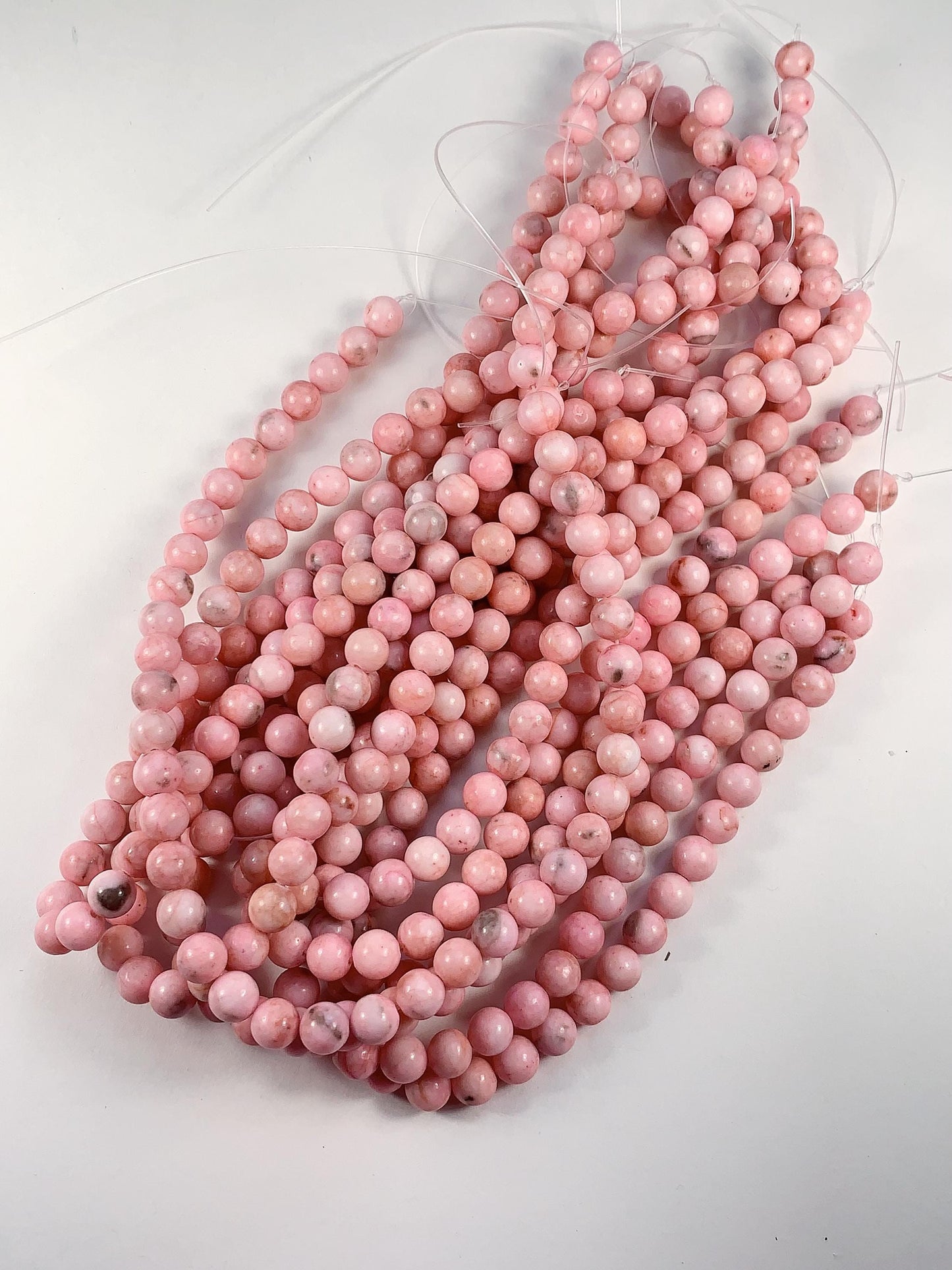 Pink Zebra Jasper Beads: 8mm Smooth Round Gemstone Strand