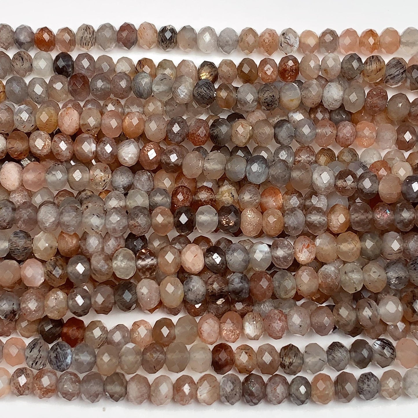 Grade AAA Genuine Natural Gray Black Orange Sundtone Faceted Rondelle Beads 15.5" Strand