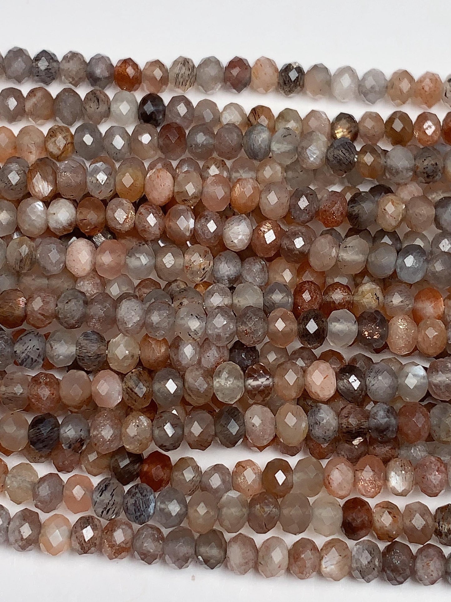 Grade AAA Genuine Natural Gray Black Orange Sundtone Faceted Rondelle Beads 15.5" Strand