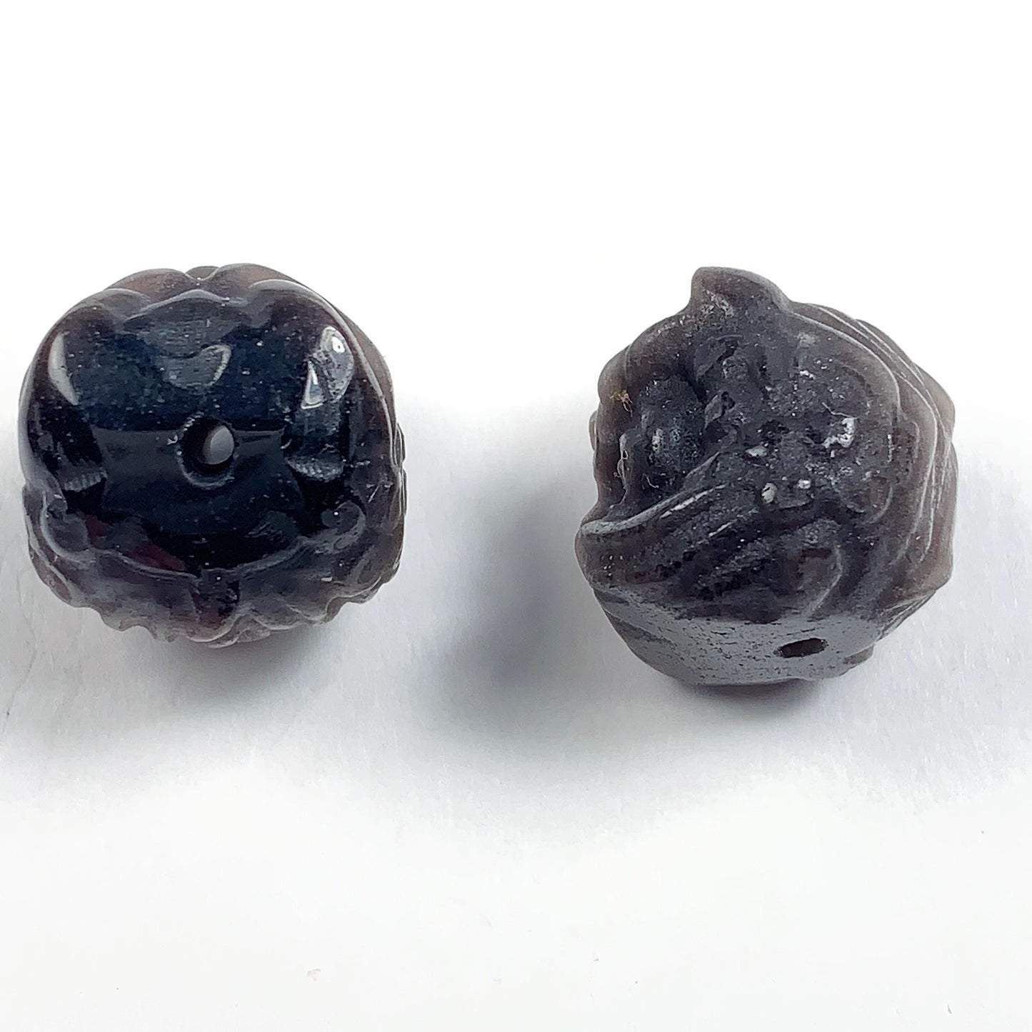 16mm Good Detail Carved  Natural Black Silver Obsidian Lion beads Loose Gems Gemstone