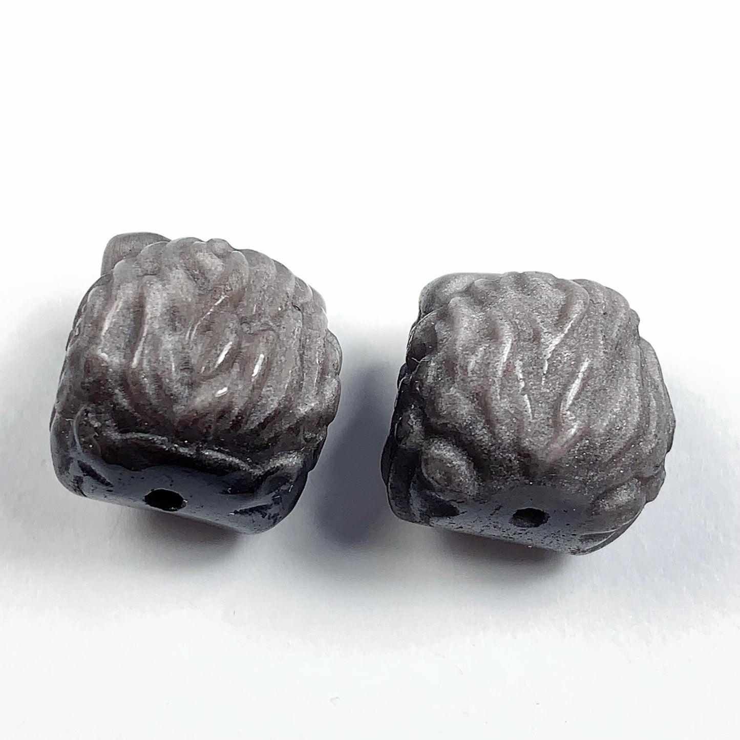 16mm Good Detail Carved  Natural Black Silver Obsidian Lion beads Loose Gems Gemstone