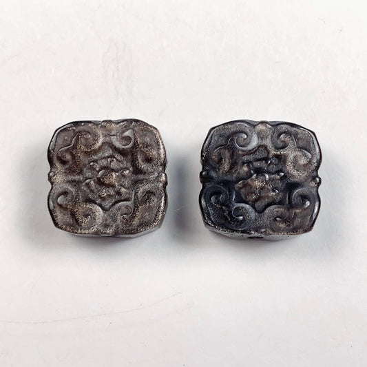 15mm Good Detail Carved  Natural Black Silver Obsidian Lucky Pattern beads Loose Gems Gemstone