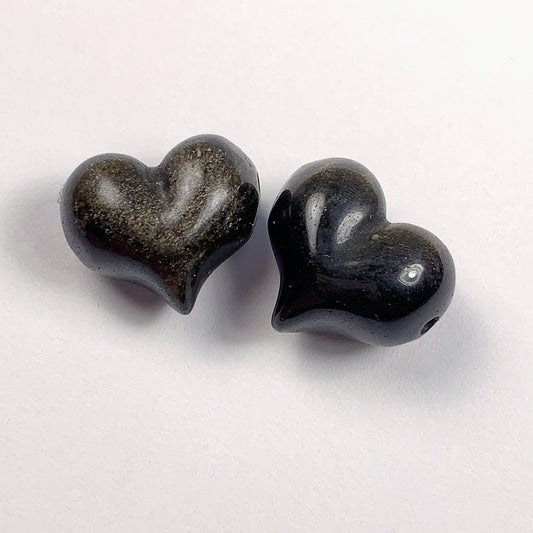 17mm Good Detail Carved  Natural Black Gold Golden Obsidian Heart beads Loose Gems Gemstone