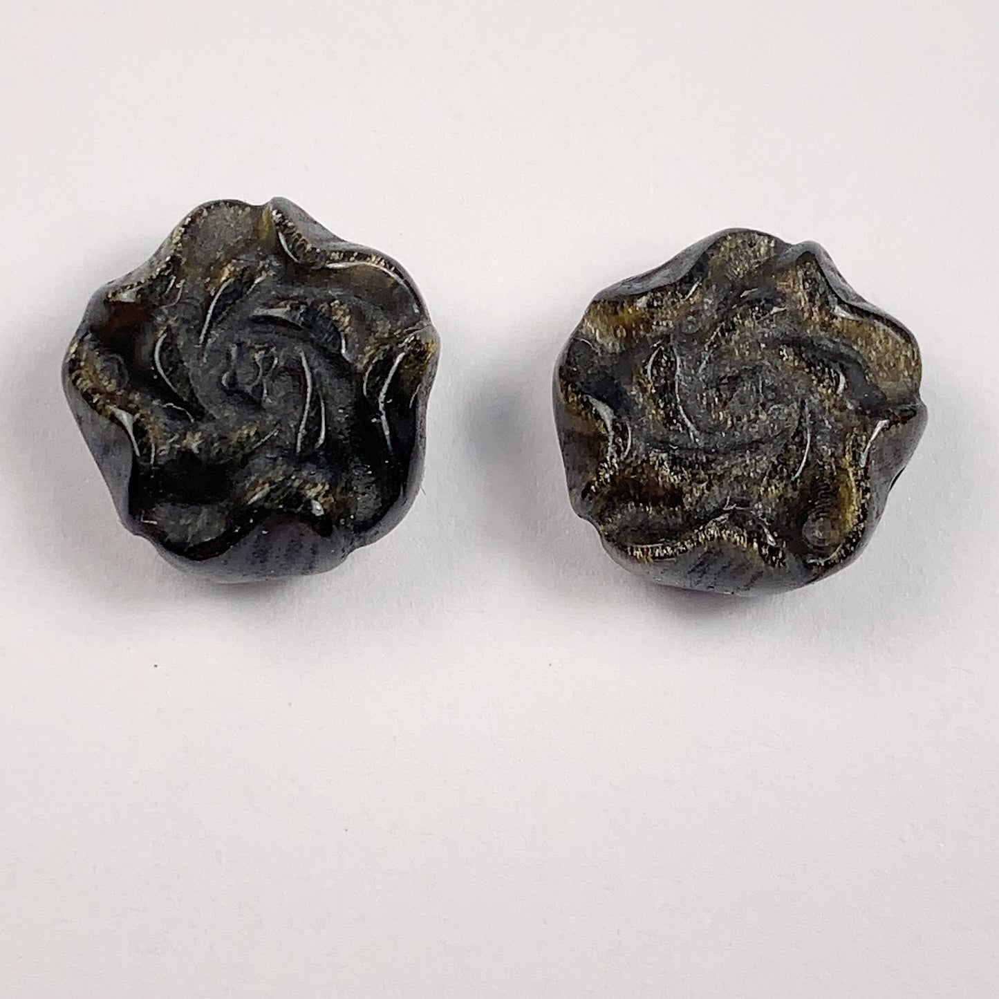 Carved Golden Obsidian Peony Flower Bead - 13mm Loose Gemstone