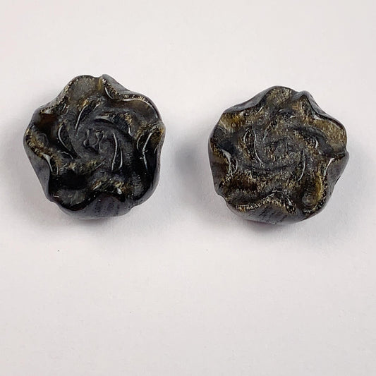 Carved Golden Obsidian Peony Flower Bead - 13mm Loose Gemstone
