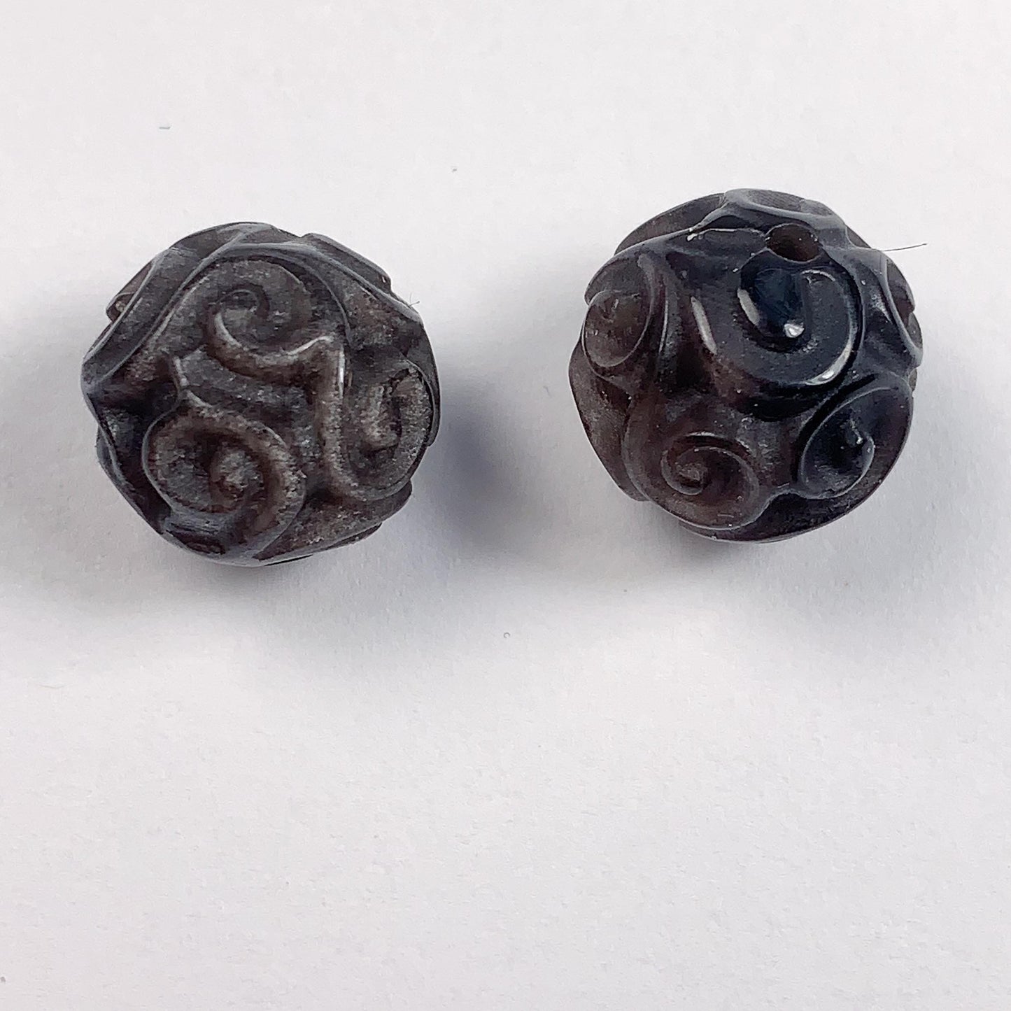 13mm Good Detail Carved  Natural Black silver Obsidian beads Loose Gems Gemstone