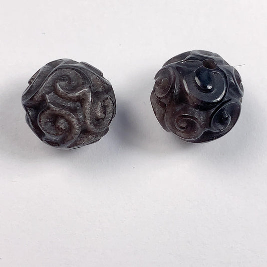 13mm Good Detail Carved  Natural Black silver Obsidian beads Loose Gems Gemstone