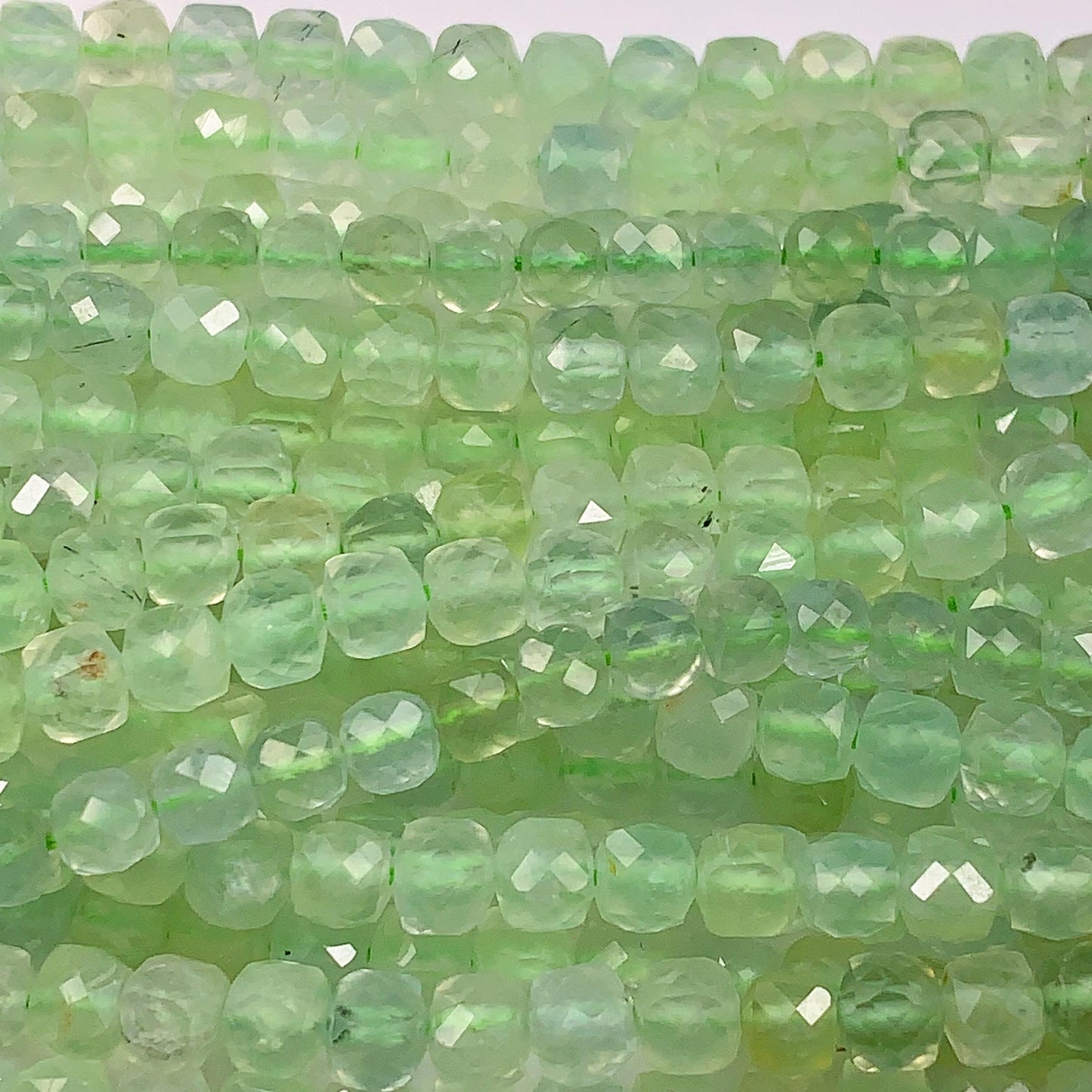AAA Green Prehnite Beads: 4.5mm Faceted Cube, 15.5" Strand