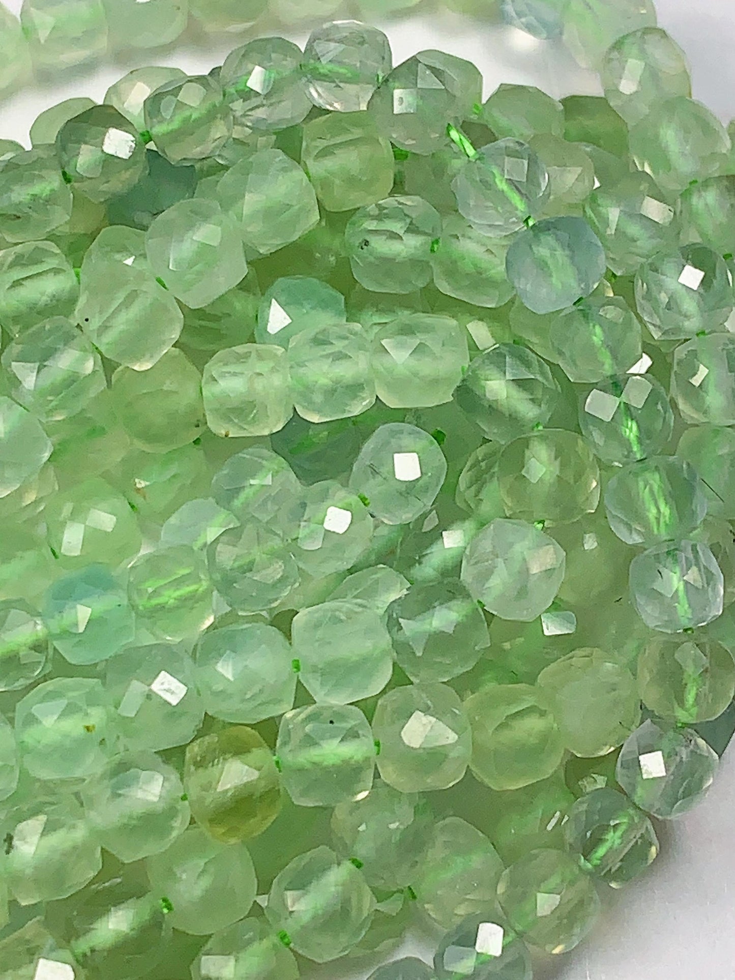 AAA Green Prehnite Beads: 4.5mm Faceted Cube, 15.5" Strand