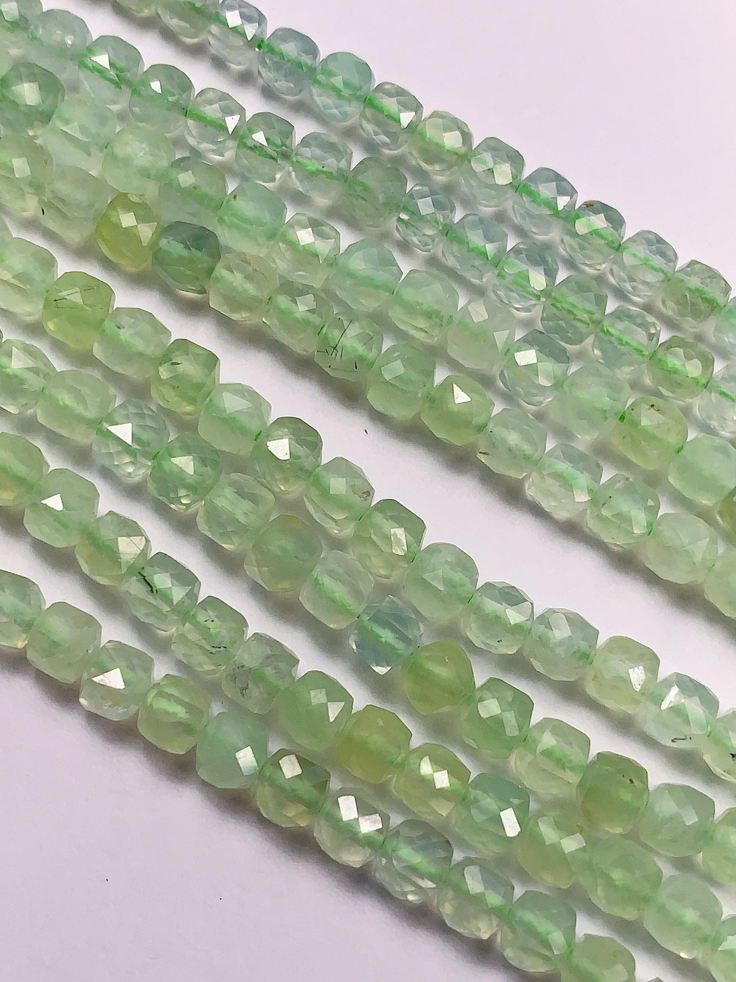 AAA Green Prehnite Beads: 4.5mm Faceted Cube, 15.5" Strand