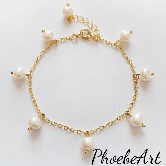 Freshwater Pearl Bracelet: 14K Gold Filled Chain, June Birthstone
