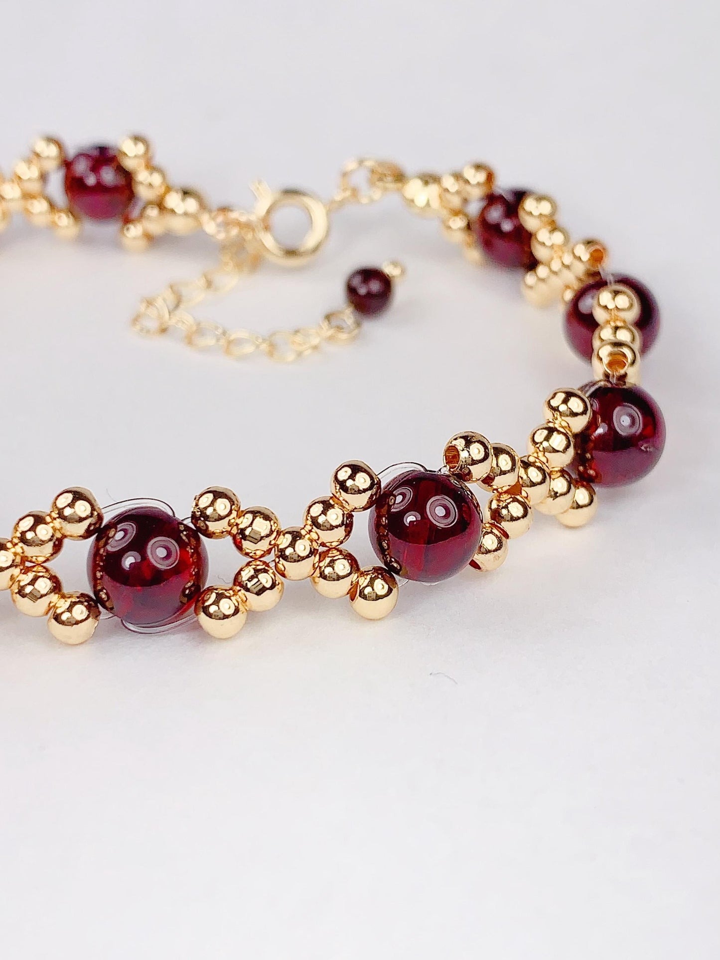Natural Red Garnet 14K Gold Filled Bracelet: January Birthstone