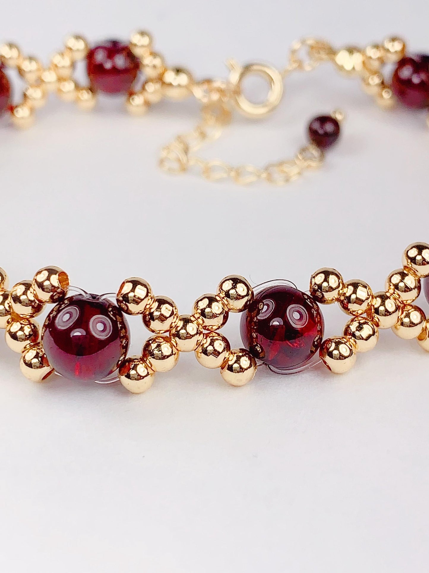 Natural Red Garnet 14K Gold Filled Bracelet: January Birthstone