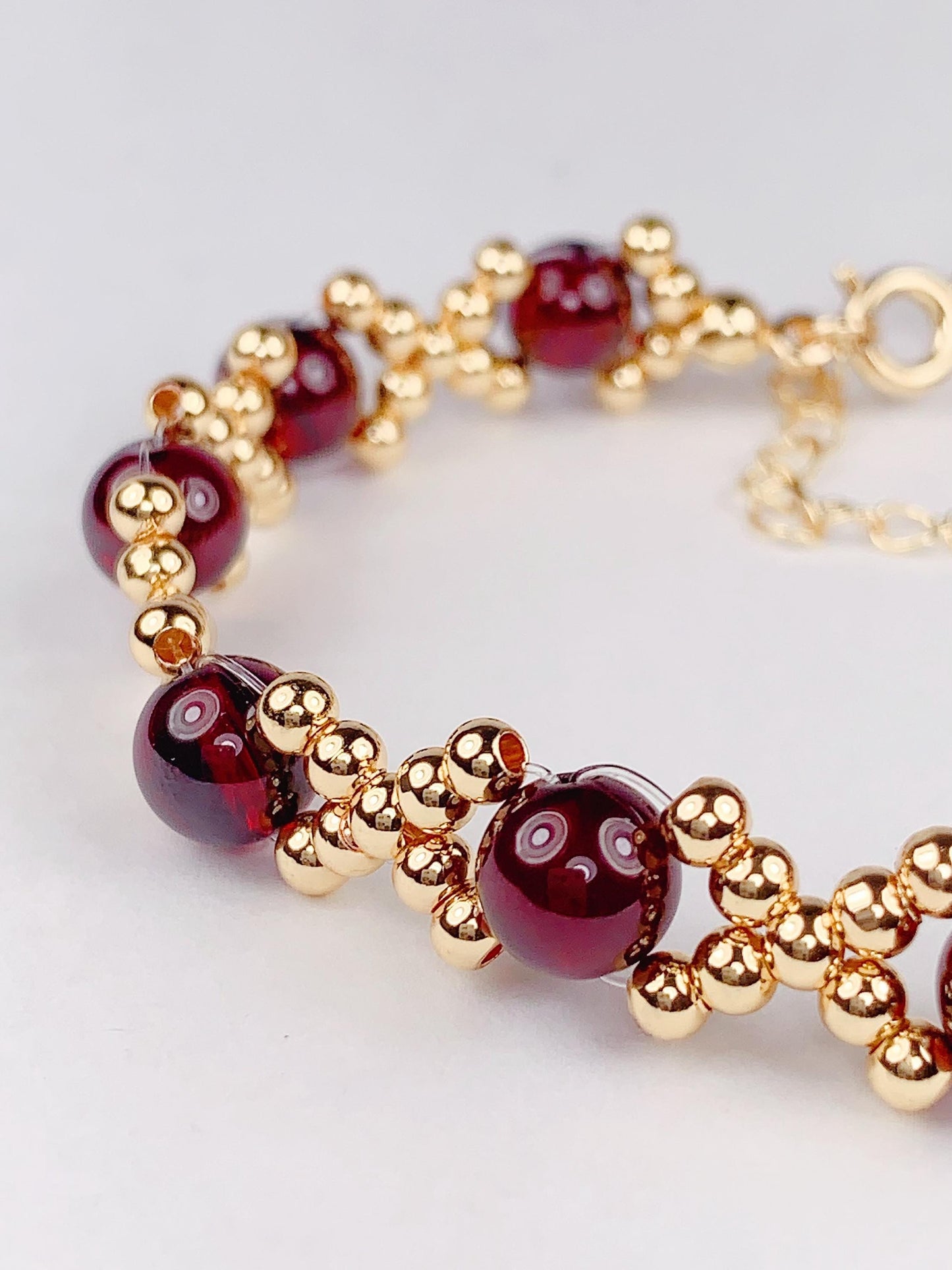 Natural Red Garnet 14K Gold Filled Bracelet: January Birthstone