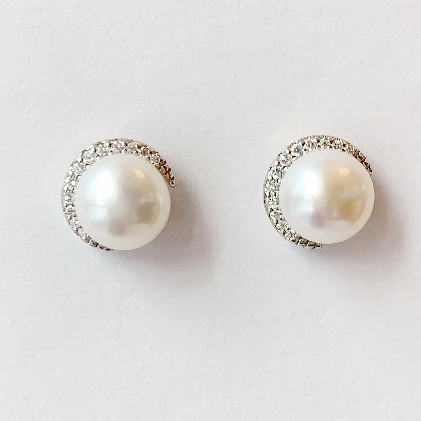 AAA Freshwater Pearl Earrings: 18K White Gold Plated Sterling Silver