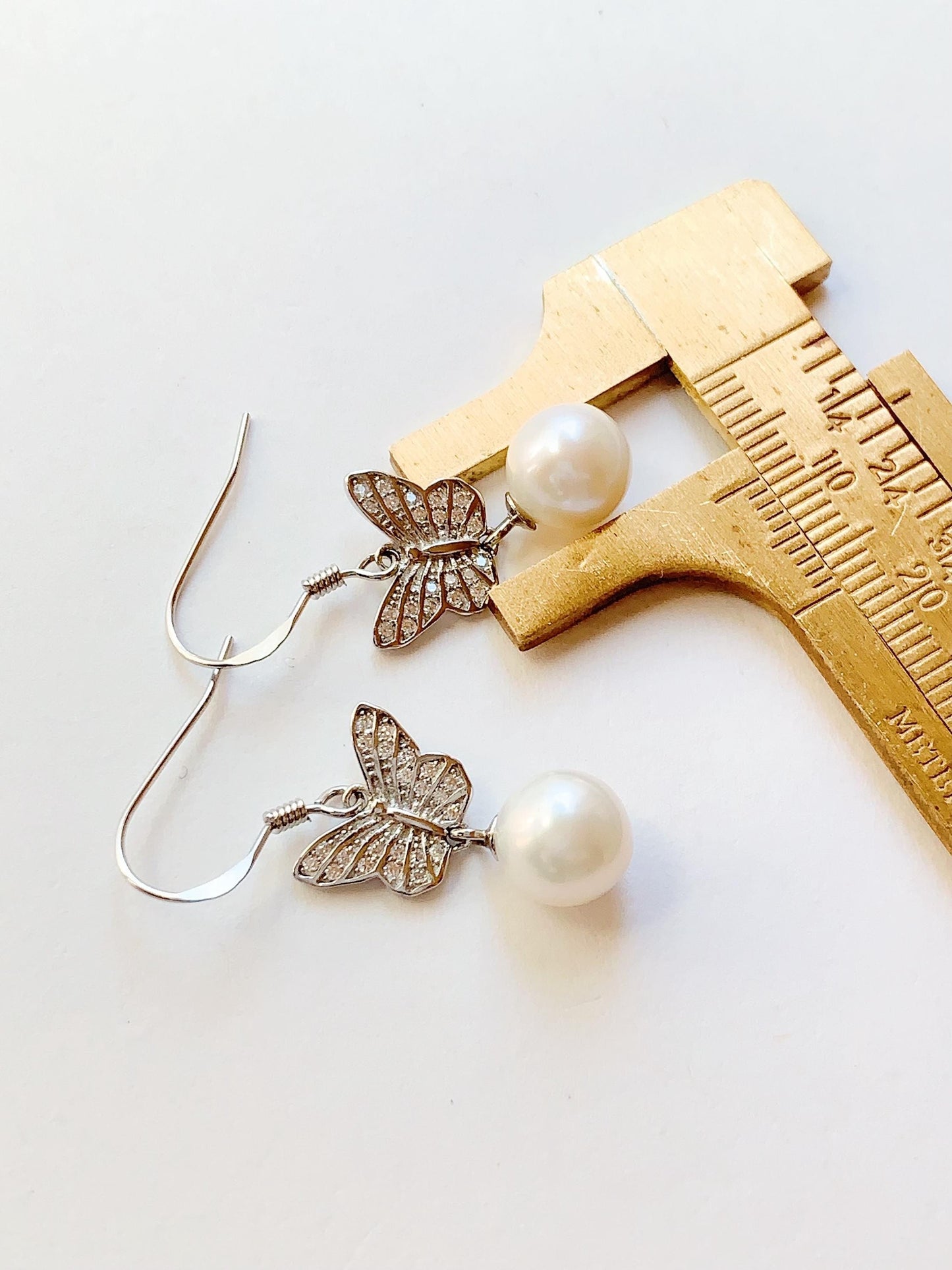 Butterfly Pearl Earrings: 8mm Freshwater Pearl, Sterling Silver