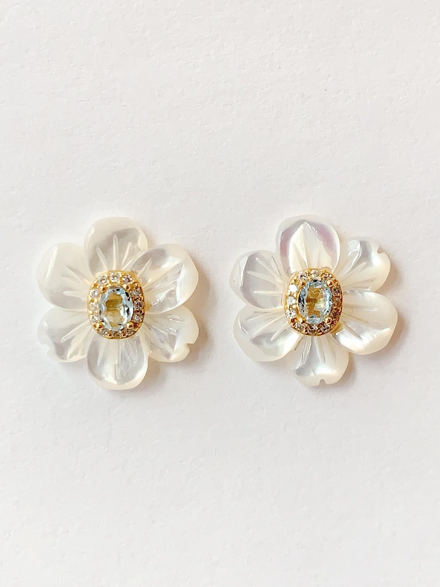 Aquamarine Flower Earrings: 18k Gold Plated Sterling Silver Studs