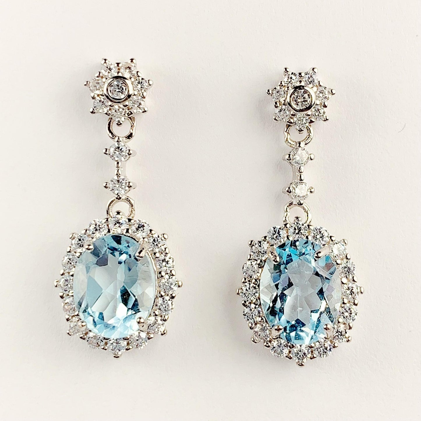 Sky Blue Topaz Earrings: Oval Sterling Silver, 18k Gold Plated
