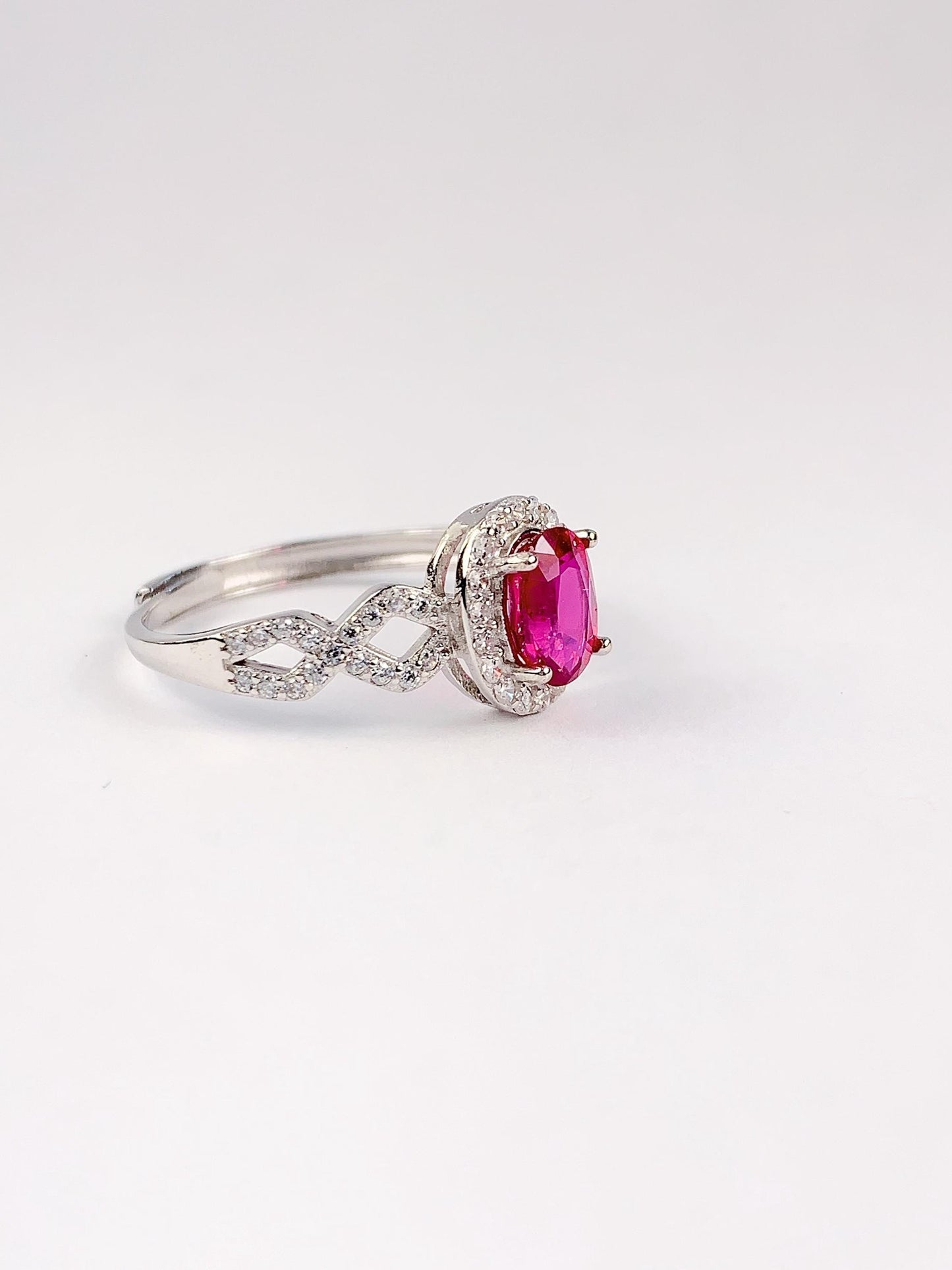 Oval Ruby Ring: 18K Gold Plated Sterling Silver, Adjustable Size
