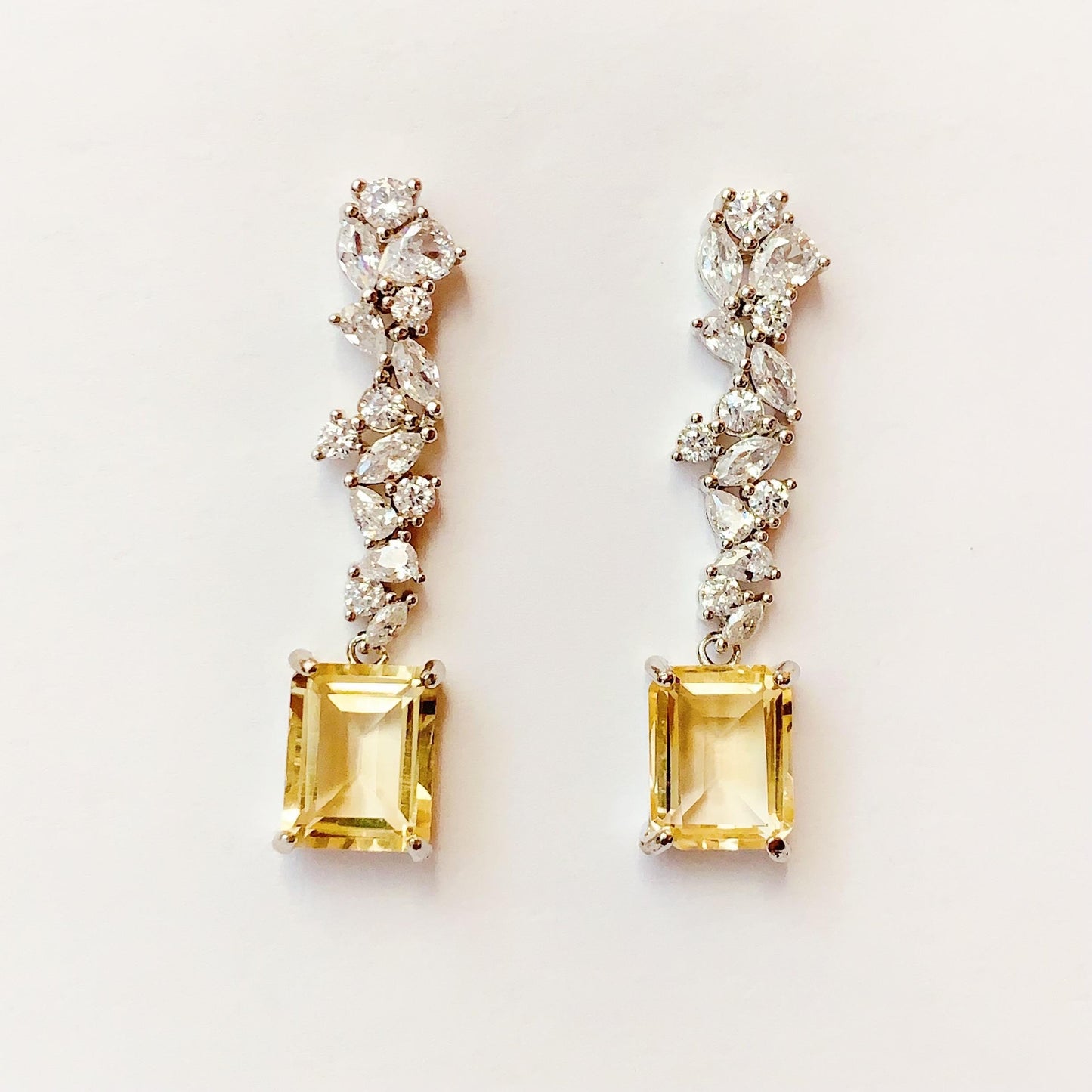 Citrine Earrings: 18k Gold Plated Sterling Silver Leaves, Rectangle Cut