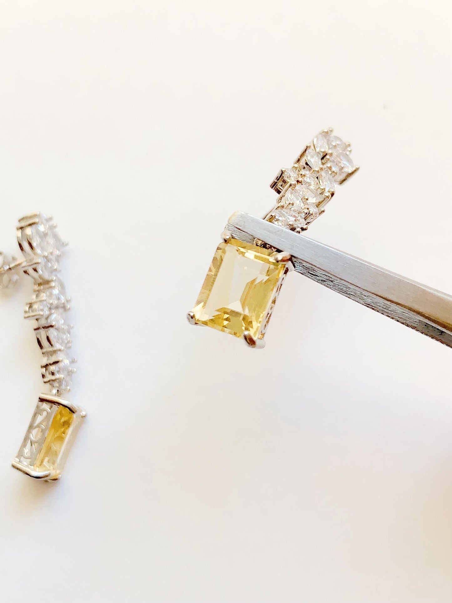 Citrine Earrings: 18k Gold Plated Sterling Silver Leaves, Rectangle Cut