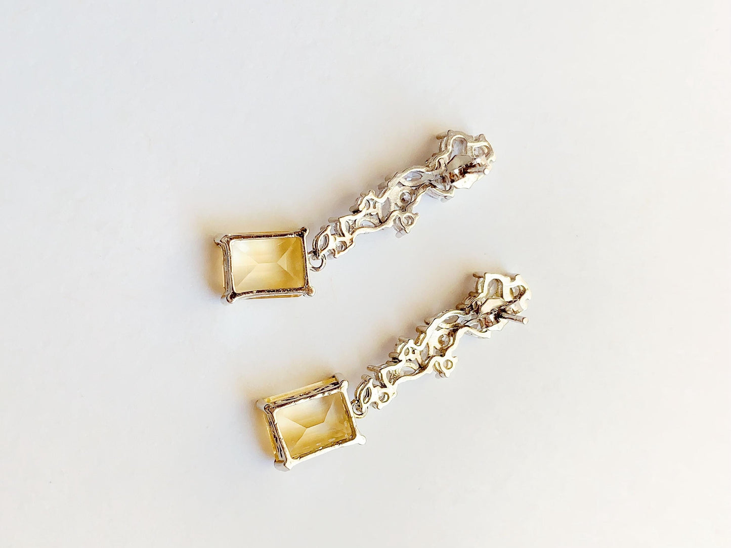 Citrine Earrings: 18k Gold Plated Sterling Silver Leaves, Rectangle Cut