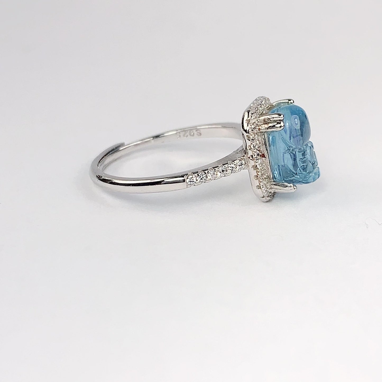Aquamarine Brave Troops Carved Ring: 18K Gold Plated Sterling Silver Birthstone