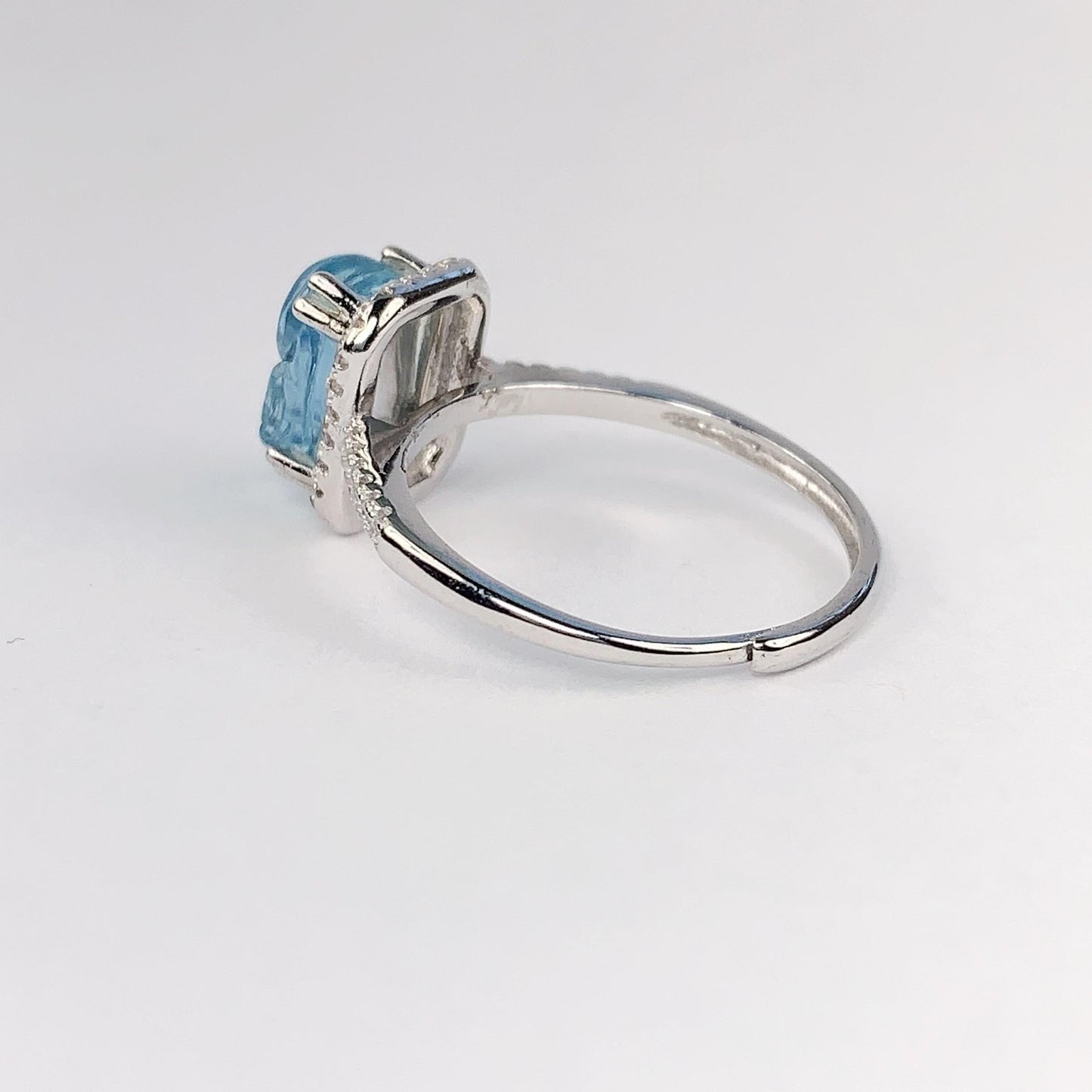 Aquamarine Brave Troops Carved Ring: 18K Gold Plated Sterling Silver Birthstone