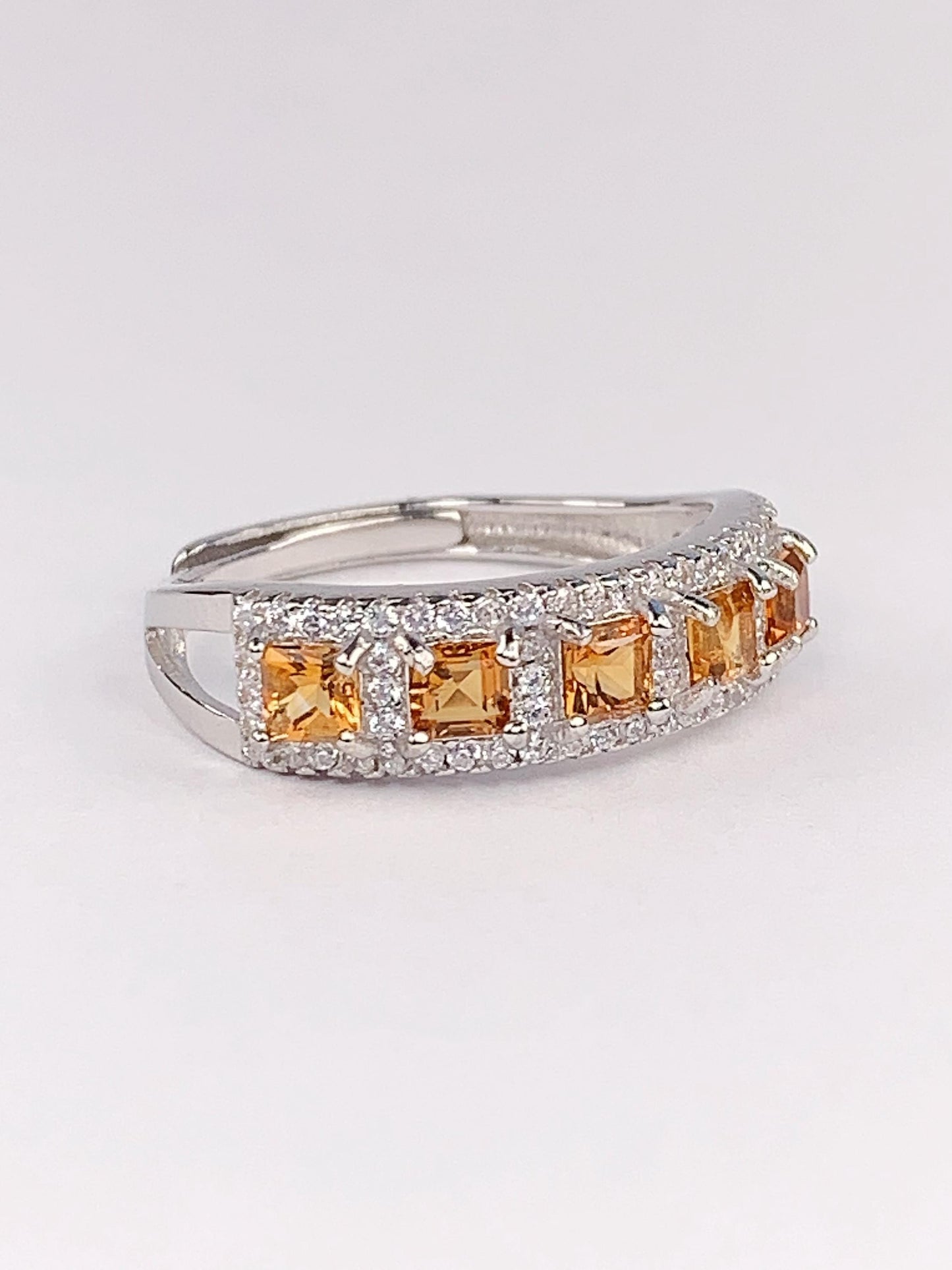 Natural Yellow Citrine Square Cut 18K Gold Plated S 925 Sterling Silver Rings