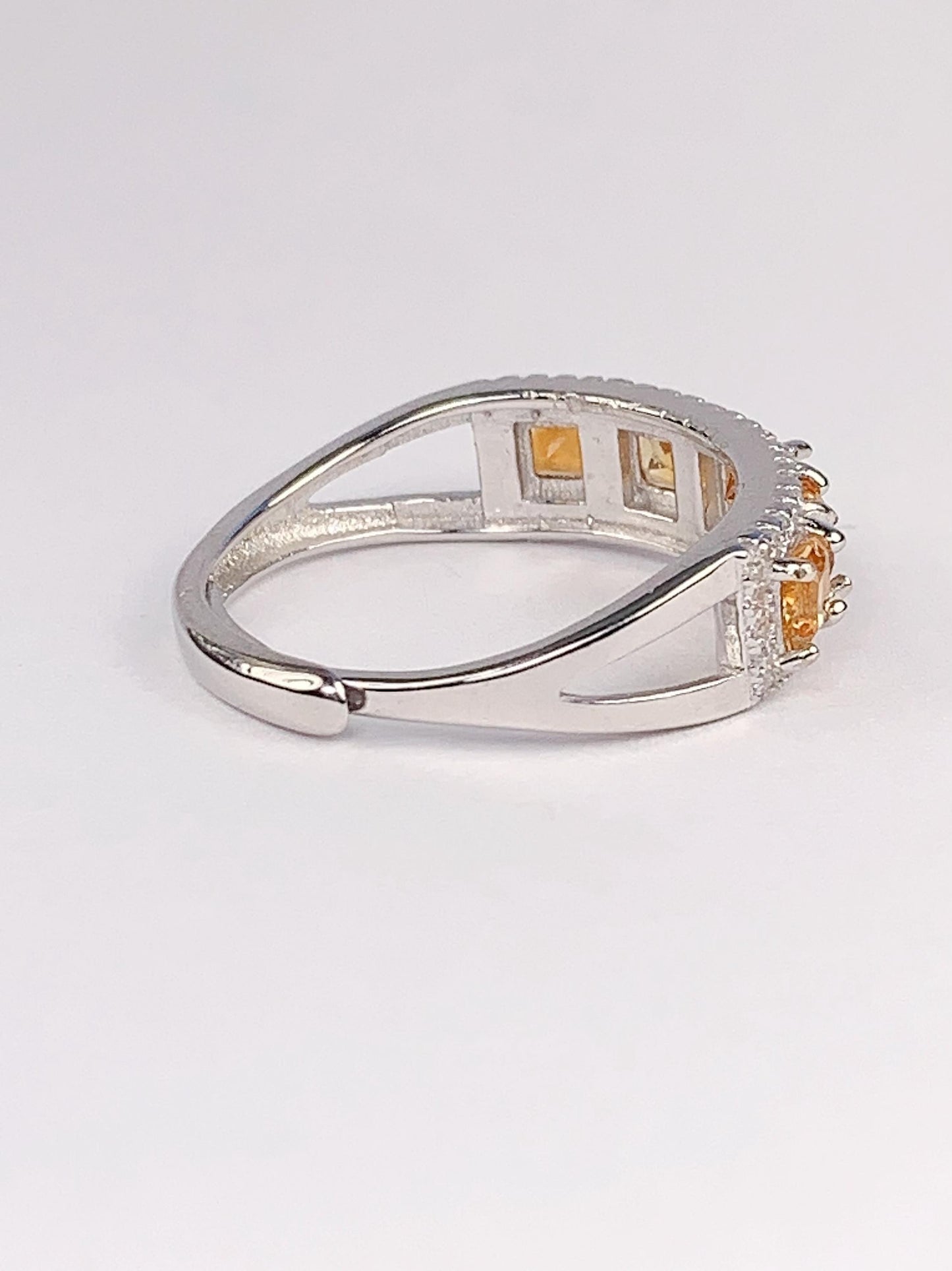 Natural Yellow Citrine Square Cut 18K Gold Plated S 925 Sterling Silver Rings