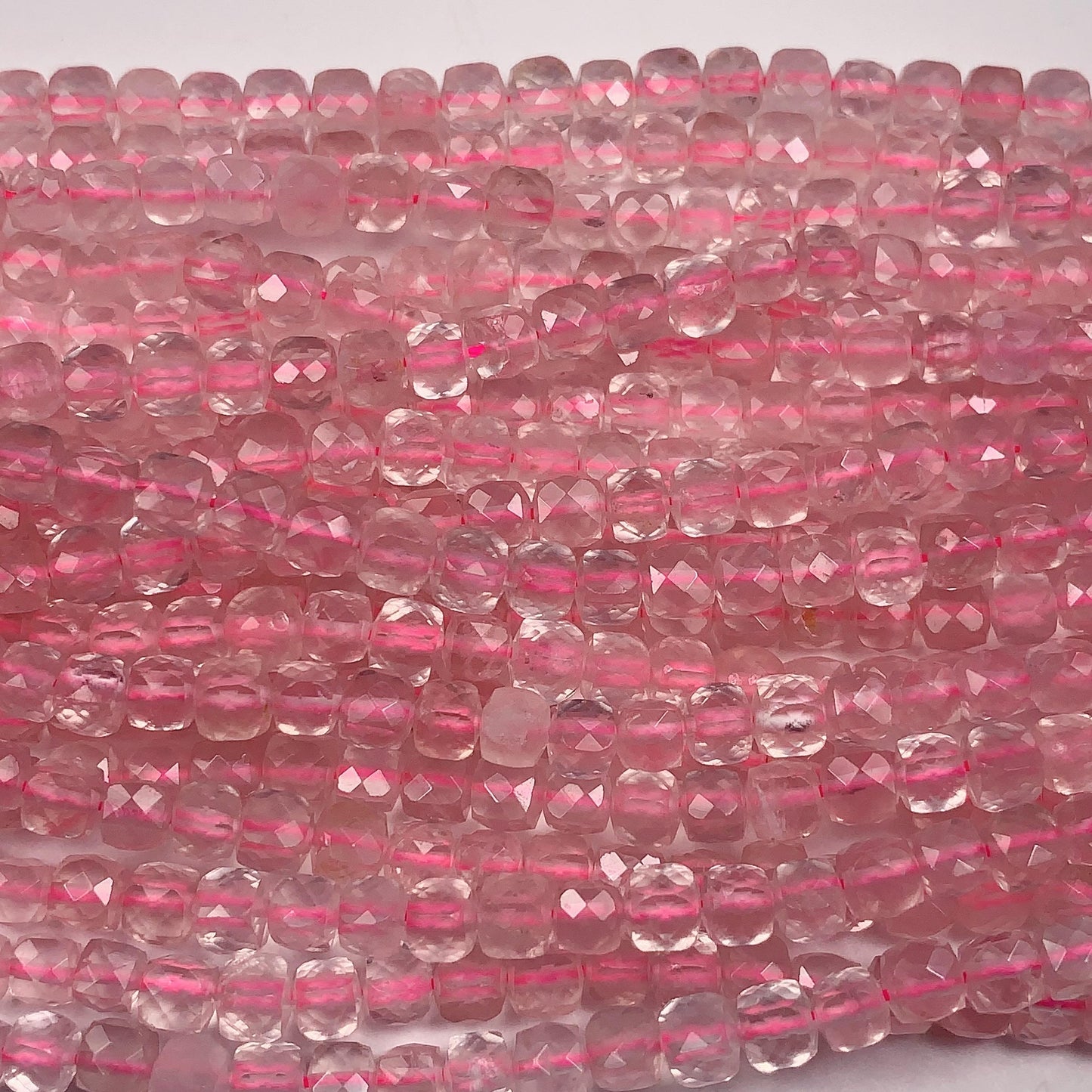4.5mm + AAA+  Natural madagascar Transparent Pink Rose Quartz Faceted Cube Square Beads 15.5" Strand very good quality