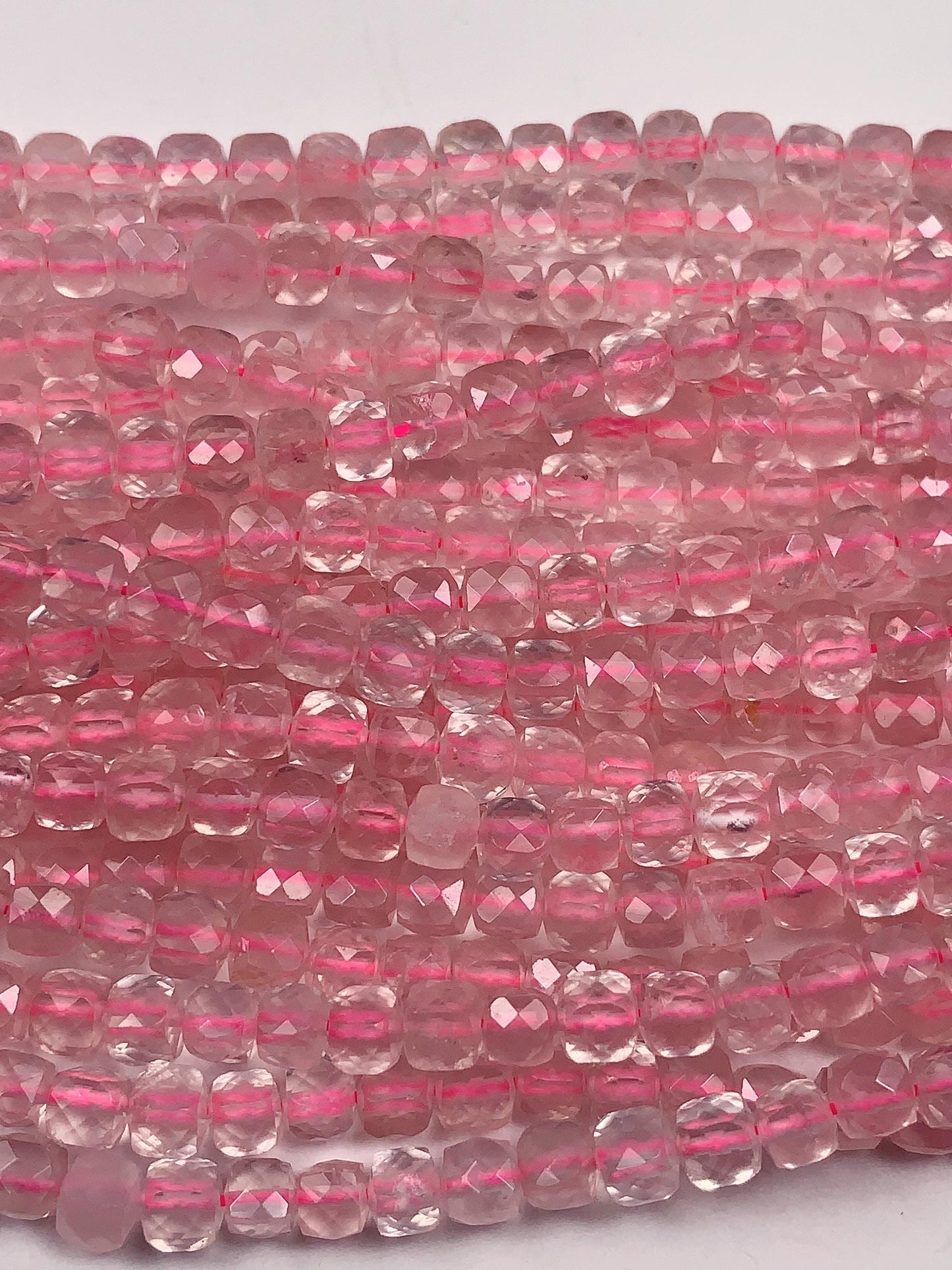 4.5mm + AAA+  Natural madagascar Transparent Pink Rose Quartz Faceted Cube Square Beads 15.5" Strand very good quality