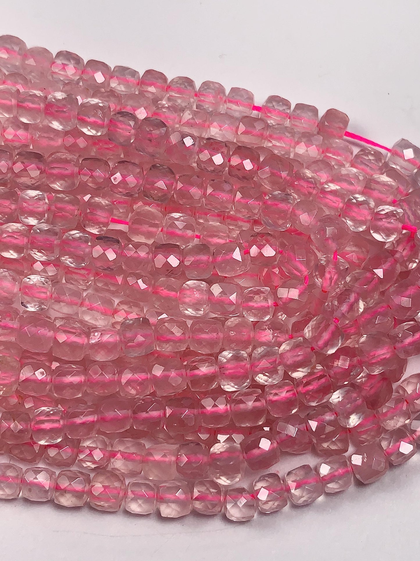 4.5mm + AAA+  Natural madagascar Transparent Pink Rose Quartz Faceted Cube Square Beads 15.5" Strand very good quality