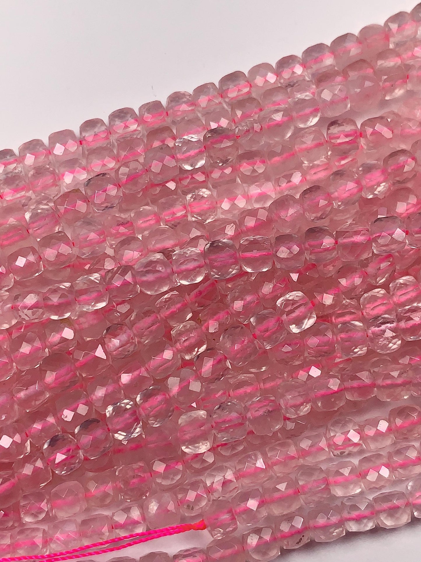 4.5mm + AAA+  Natural madagascar Transparent Pink Rose Quartz Faceted Cube Square Beads 15.5" Strand very good quality