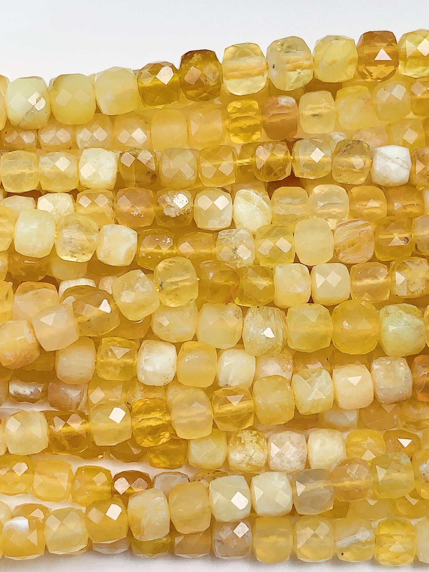 4mm AAA+ Natural Yellow Opal Faceted Cube Square Beads 15.5 Strand