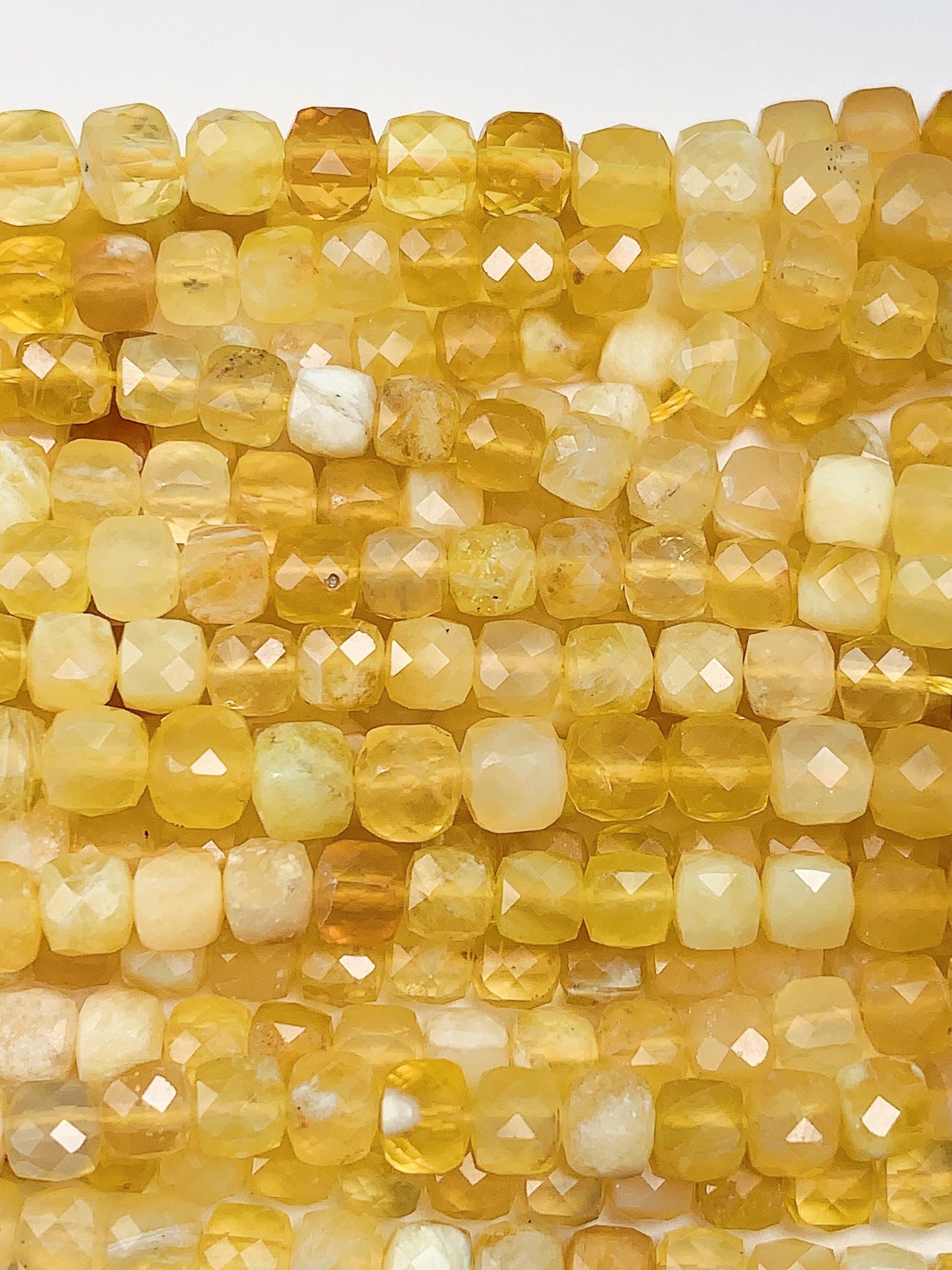 4mm AAA+ Natural Yellow Opal Faceted Cube Square Beads 15.5 Strand