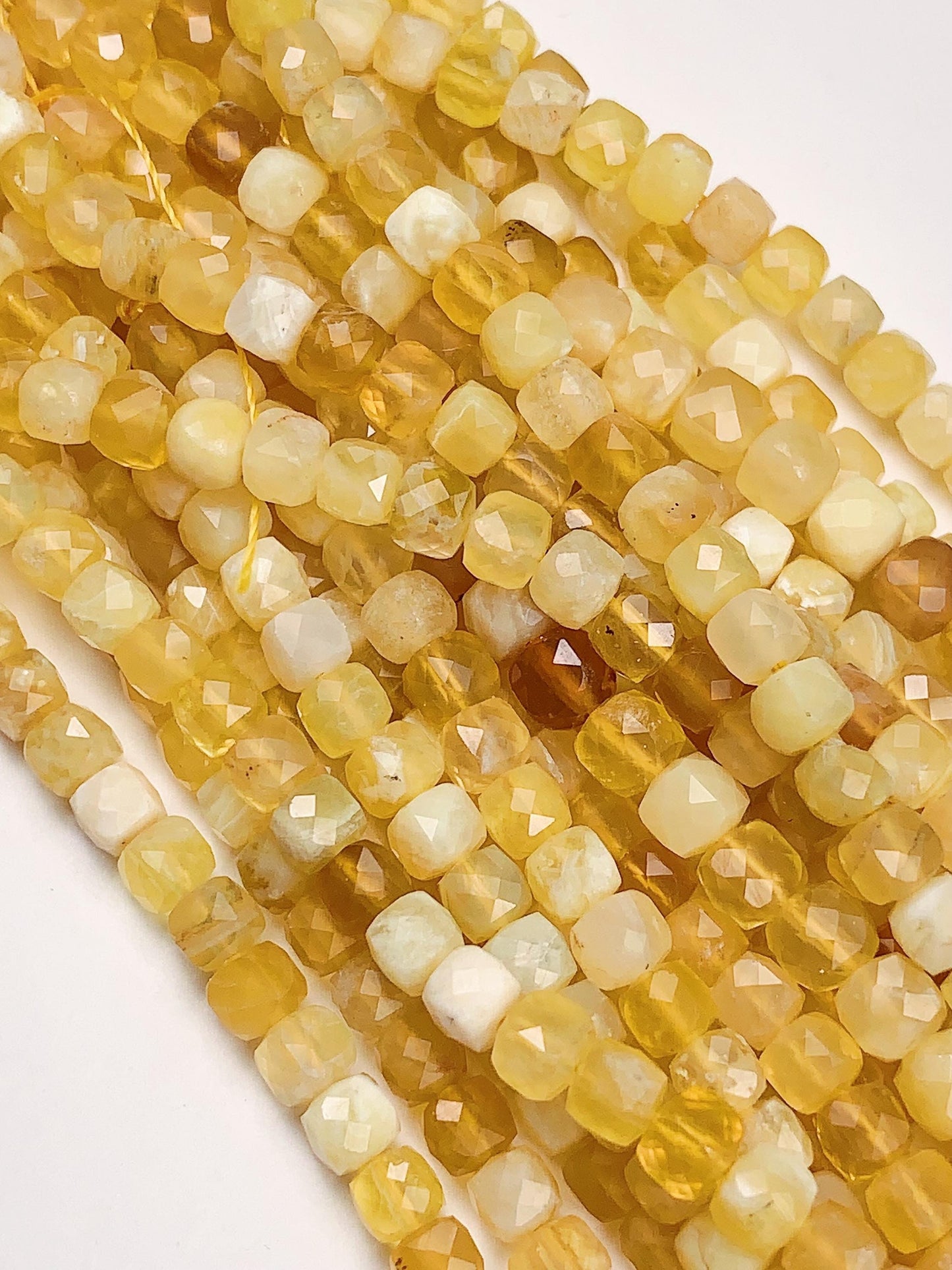 4mm AAA+ Natural Yellow Opal Faceted Cube Square Beads 15.5 Strand