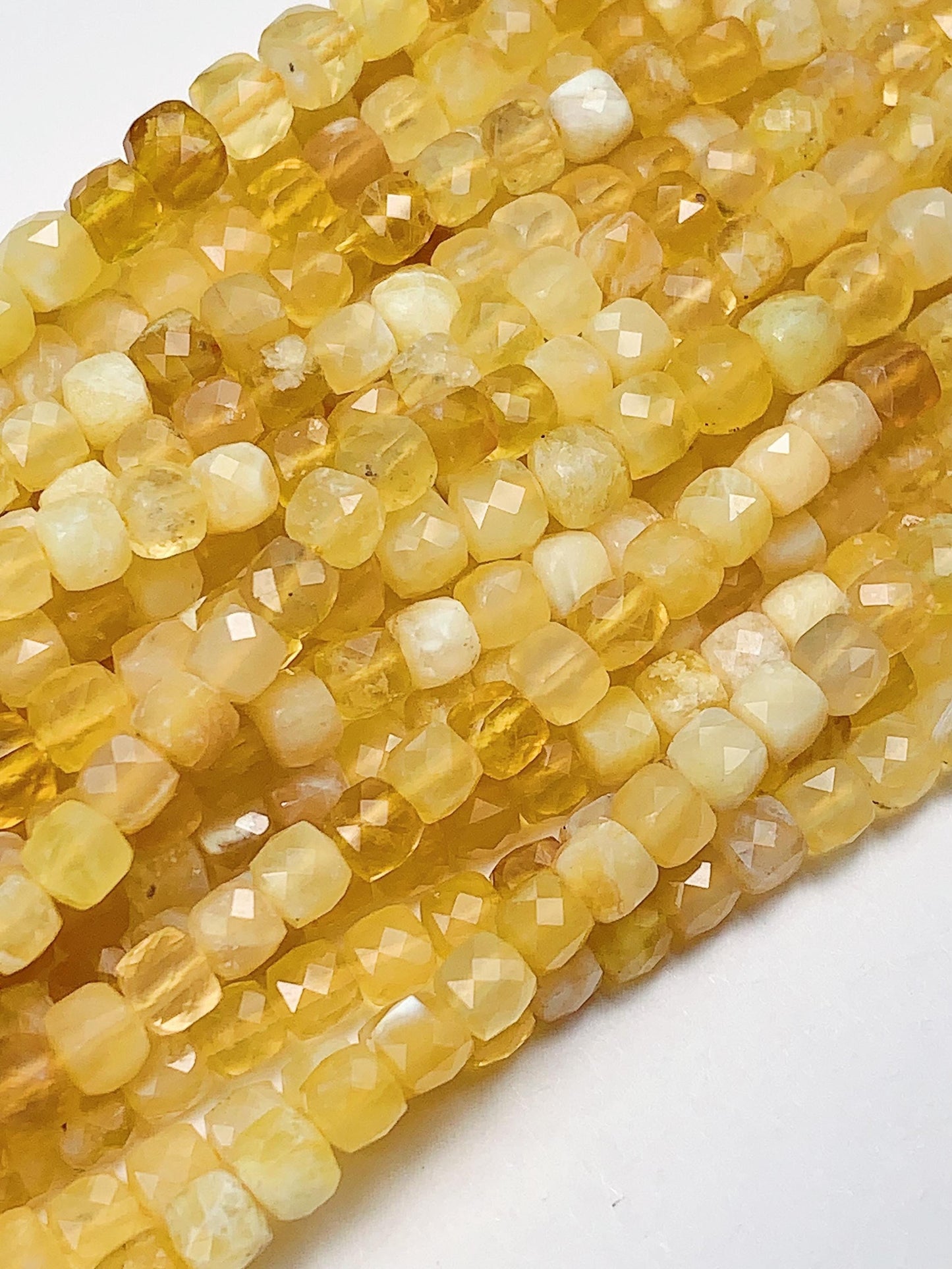 4mm AAA+ Natural Yellow Opal Faceted Cube Square Beads 15.5 Strand