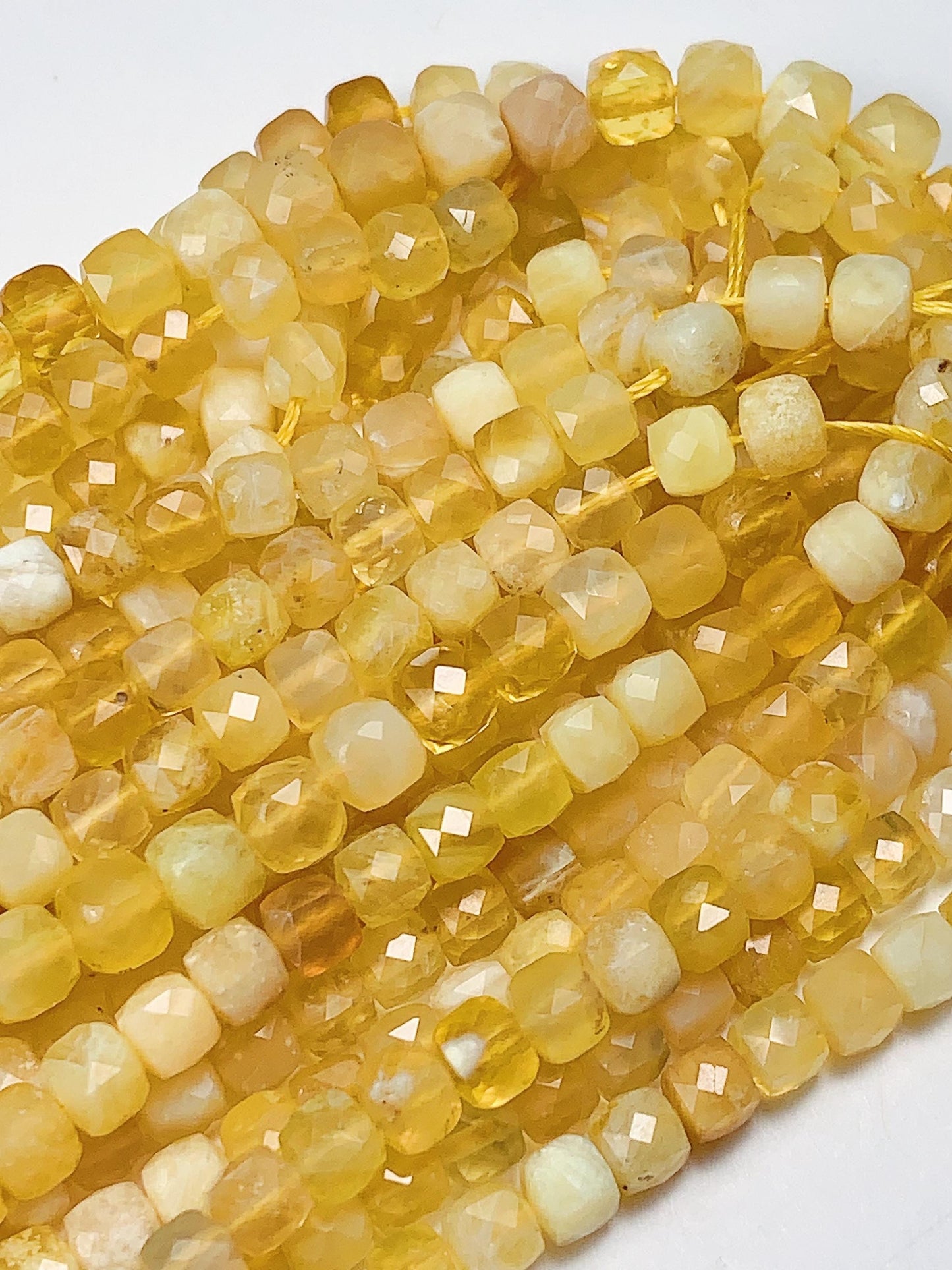 4mm AAA+ Natural Yellow Opal Faceted Cube Square Beads 15.5 Strand
