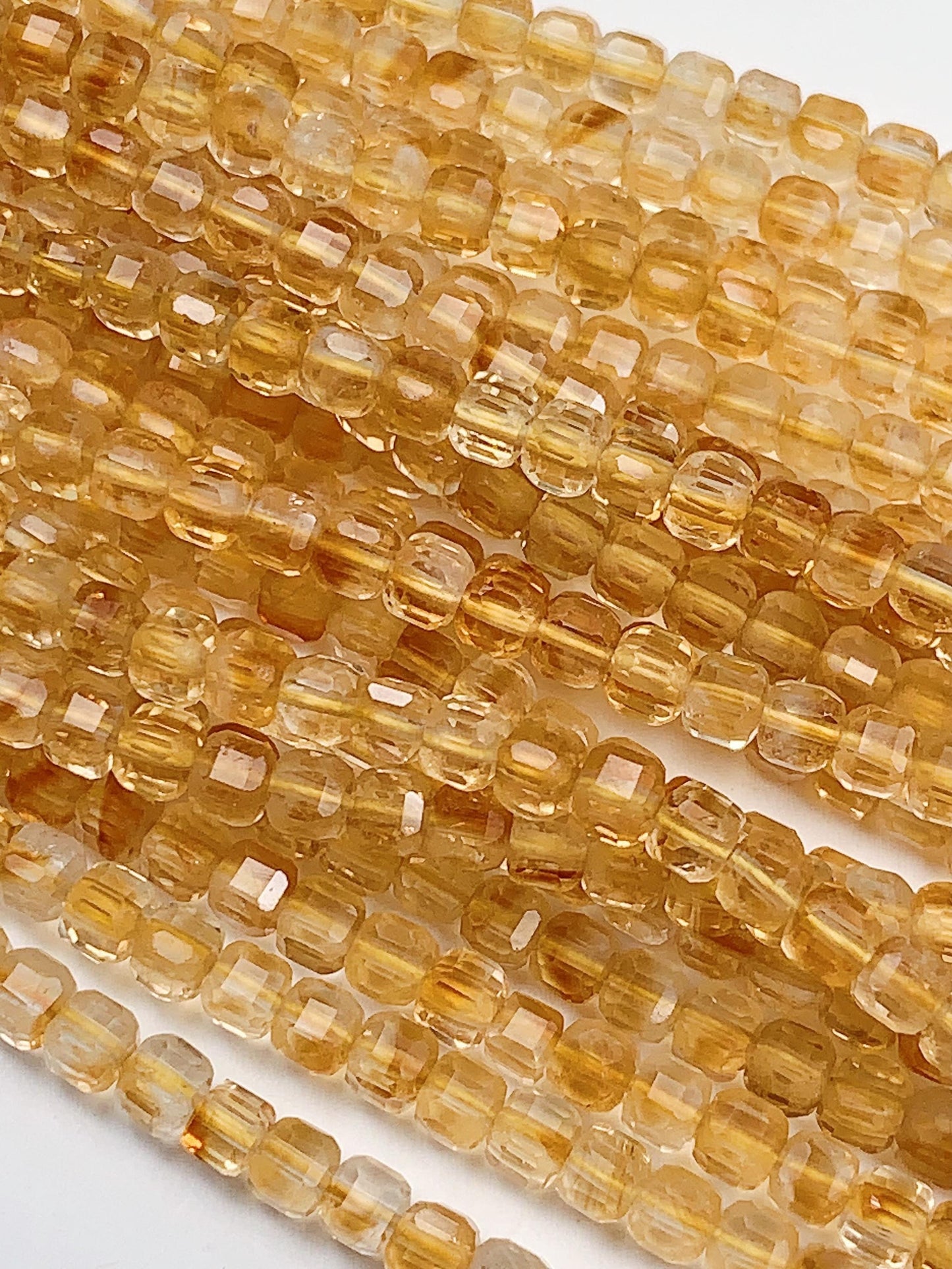 3mm AAA Natural Yellow Citrine Faceted Cube Square Beads  15.5" Strand