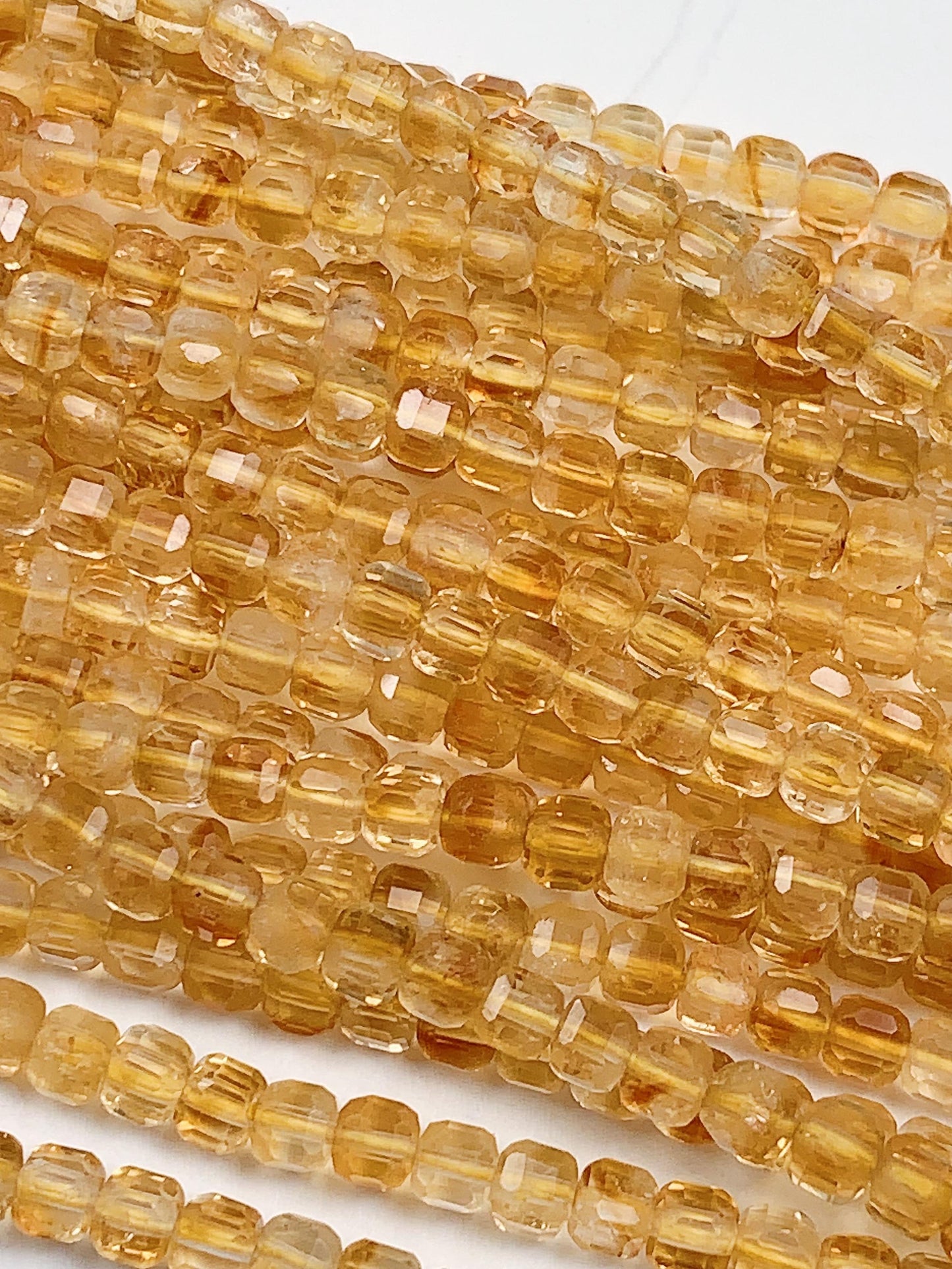 3mm AAA Natural Yellow Citrine Faceted Cube Square Beads  15.5" Strand