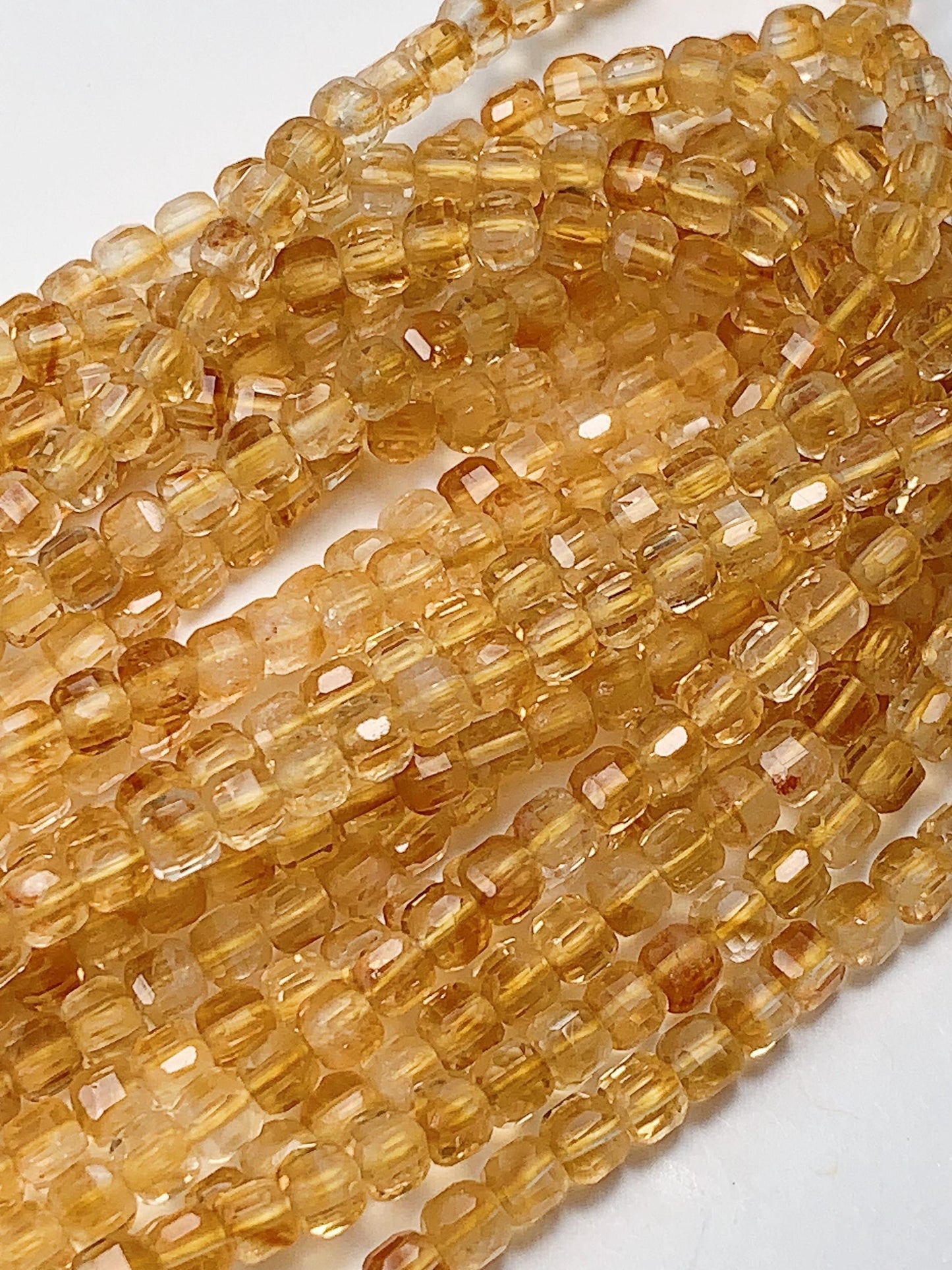 3mm AAA Natural Yellow Citrine Faceted Cube Square Beads  15.5" Strand