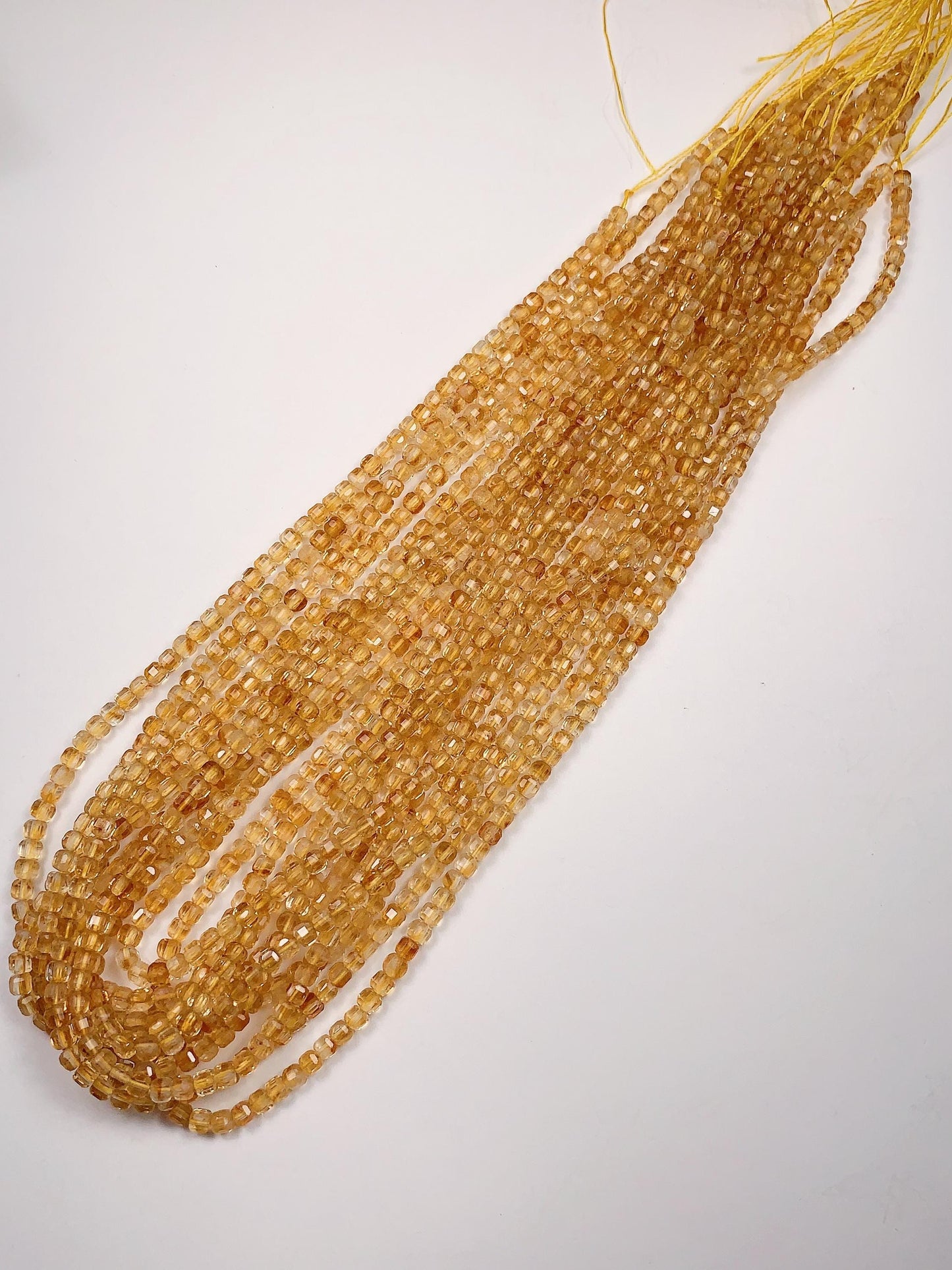 3mm AAA Natural Yellow Citrine Faceted Cube Square Beads  15.5" Strand