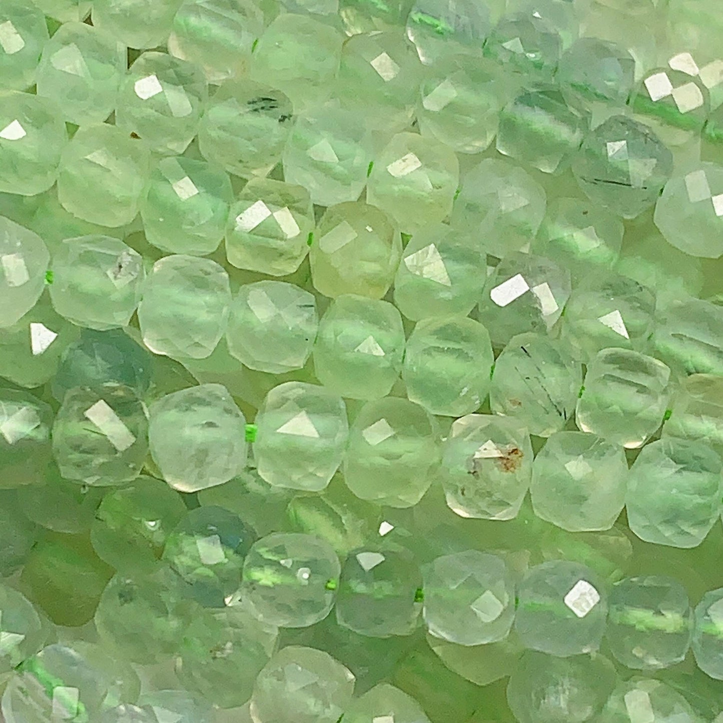 4.5mm+ high quality Genuine Natural green  Prehnite Faceted Cube Square Beads 15.5" Strand