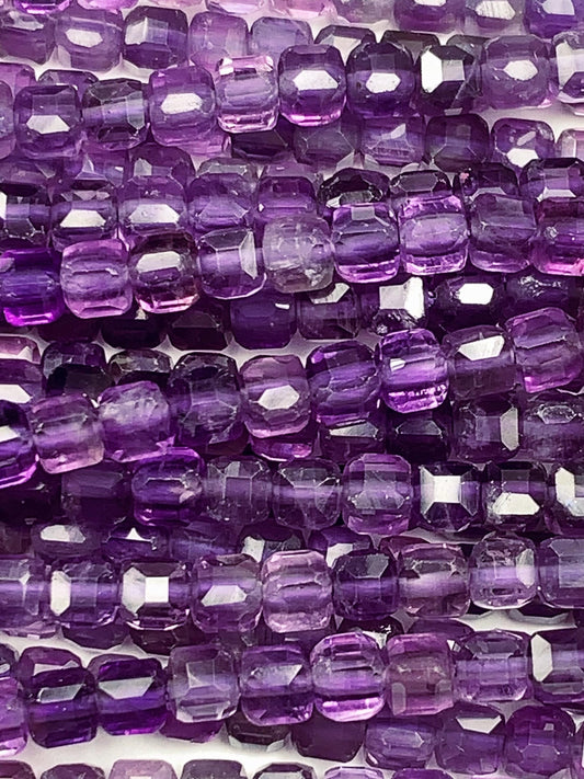 3mm AAA Natural Deep Purple Amethyst Faceted Cube Square Beads 15.5 Stand Gemstone
