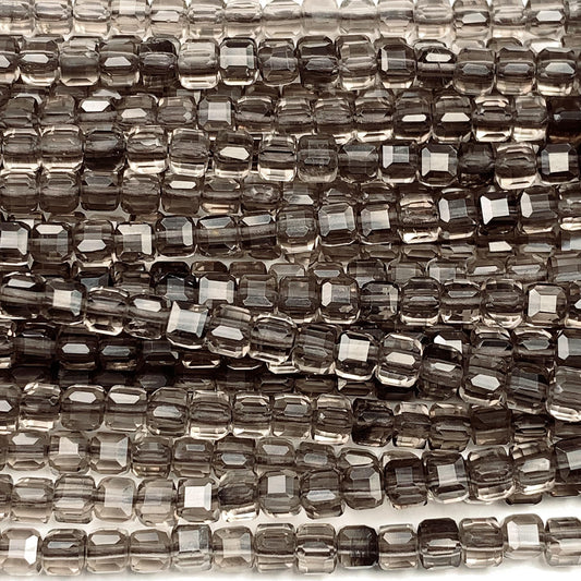 AAA Ice Smoky Obsidian Beads: 3mm Faceted Cube, 15.5" Strand