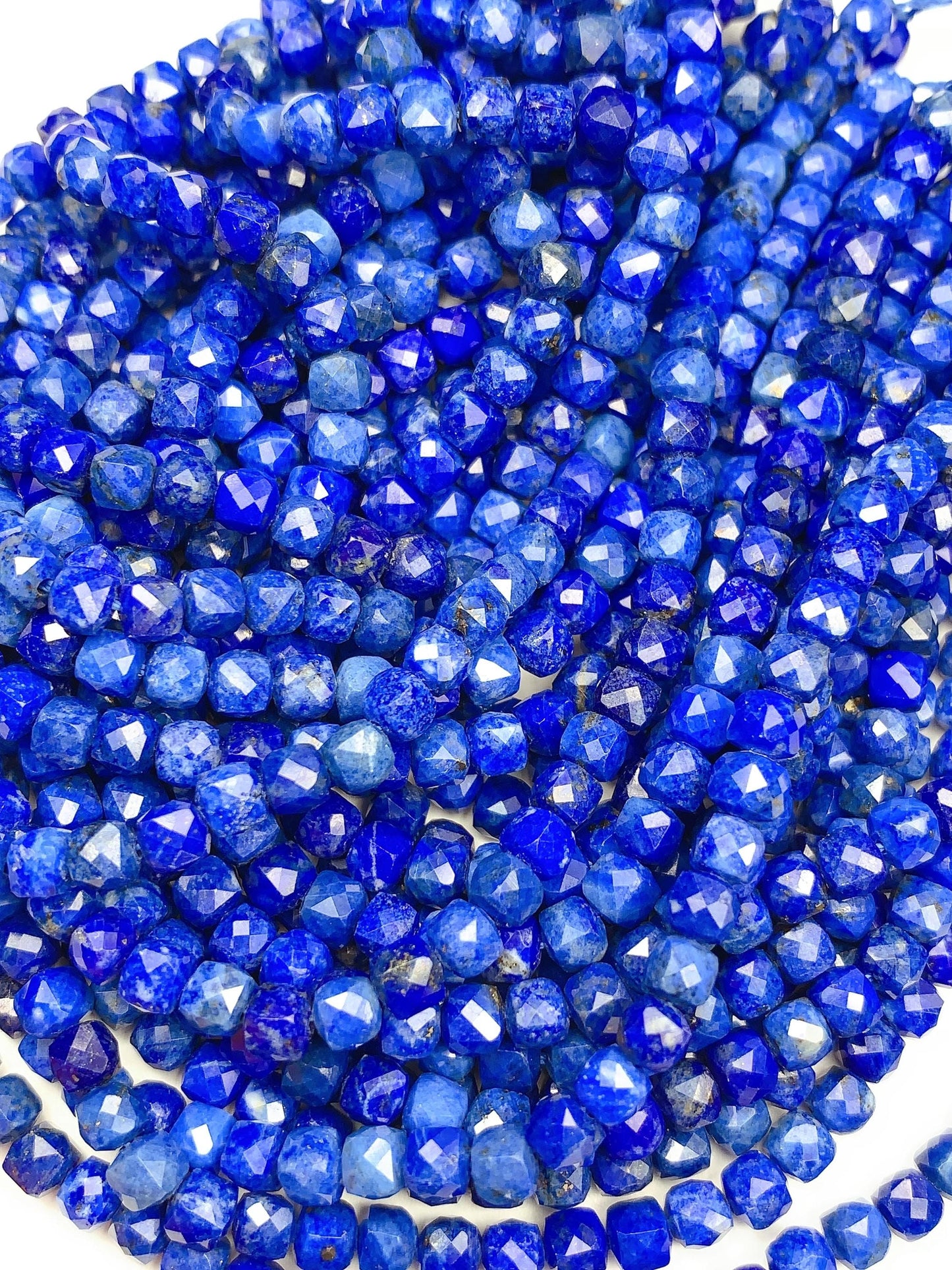 4.5mm+ No Dyed Natural Blue  lapis lazuli Faceted Cube Square Beads 15.5" Strand