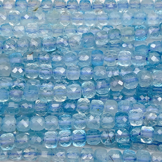4mm+ good quality Genuine Natural Sky Blue Topaz Faceted Cube Square Beads 15.5" Strand